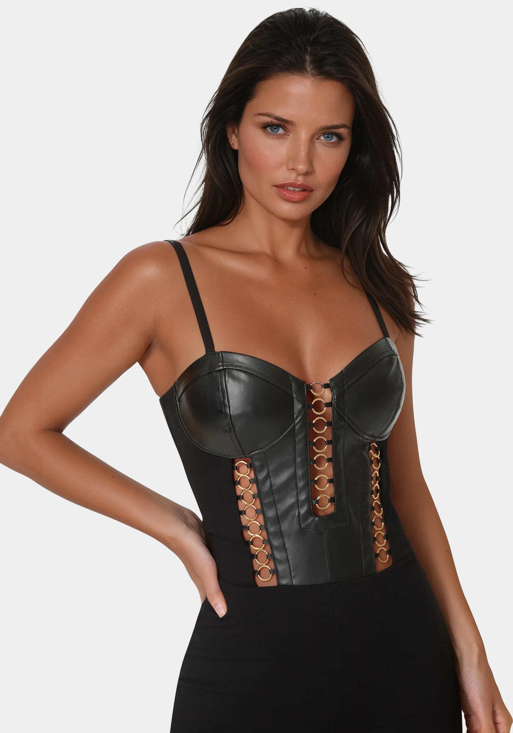 Vegan Leather Combo Ring Detail Pdr Catsuit