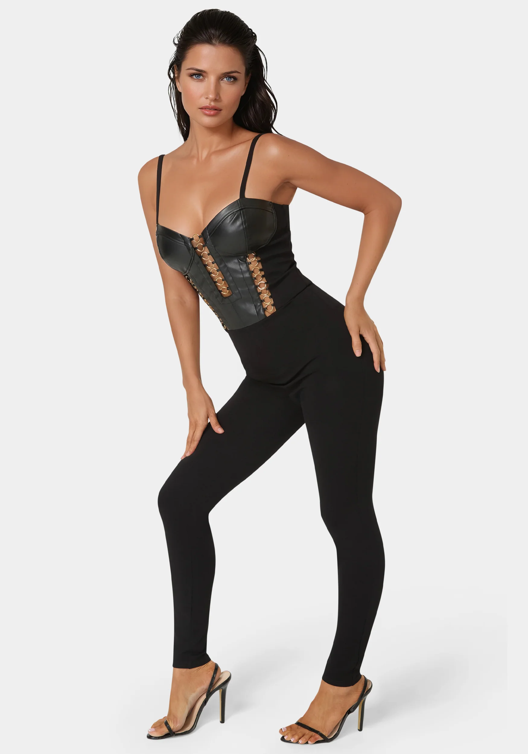 Vegan Leather Combo Ring Detail Pdr Catsuit
