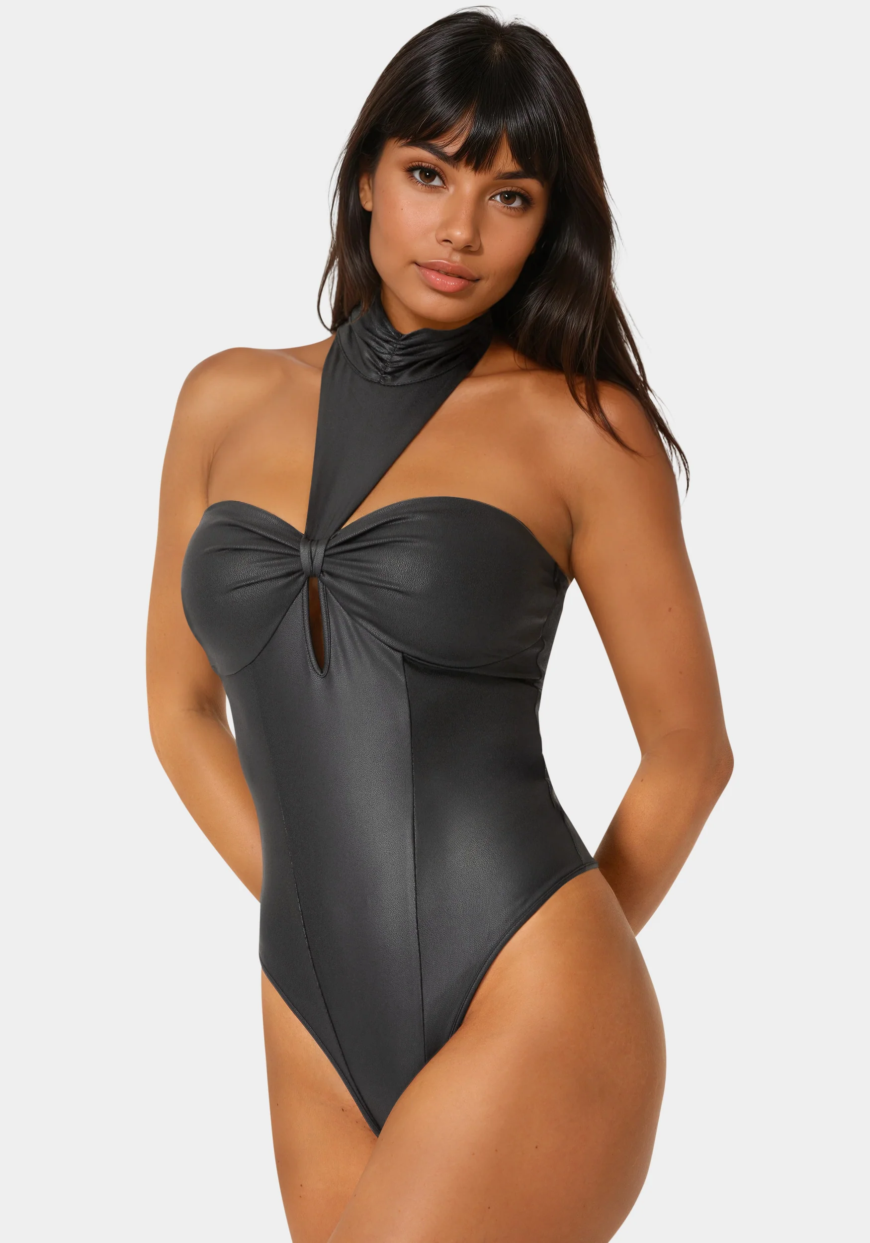 14325-mock-neck-halter-coated-knit-bodysuit-2.webp Mock Neck Halter Coated Knit Bodysuit