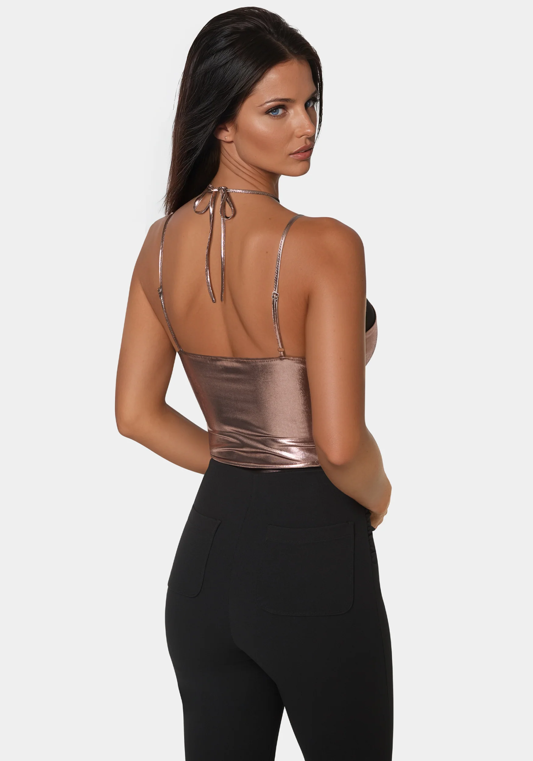 Metallic Foil Halter Neck Mesh Combo Bodysuit