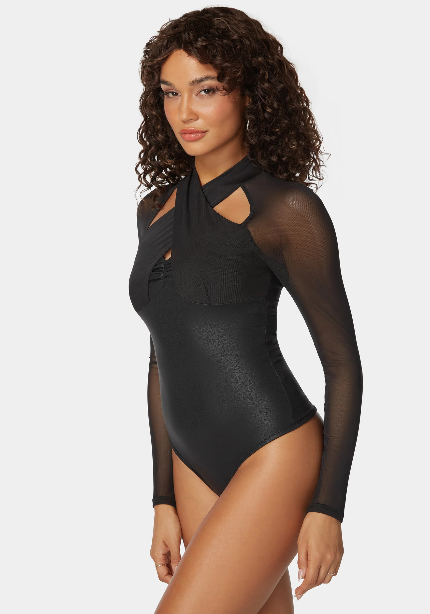 14434-coated-knit-combo-mesh-halter-neck-bodysuit-2.webp Coated Knit Combo Mesh Halter Neck Bodysuit