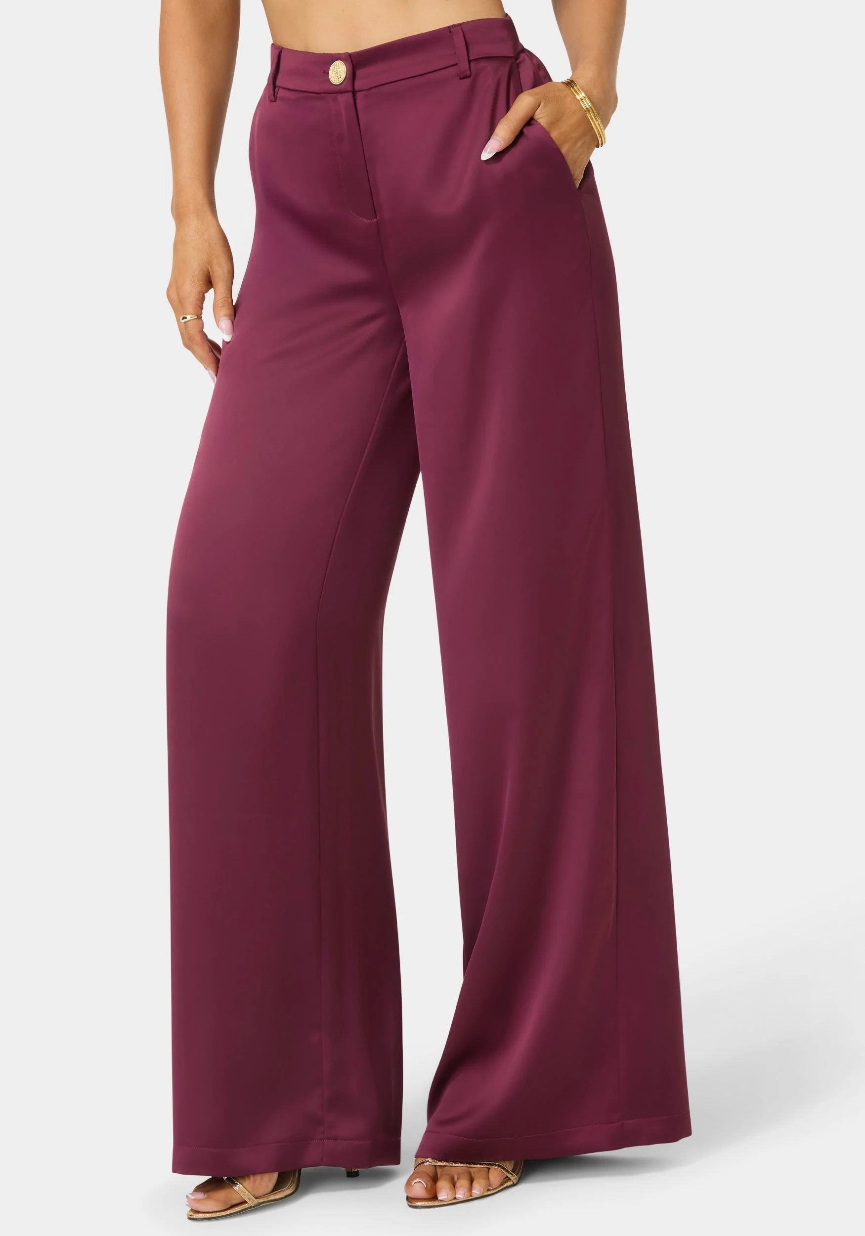 High Waist Ultra Wide Leg Satin Pant