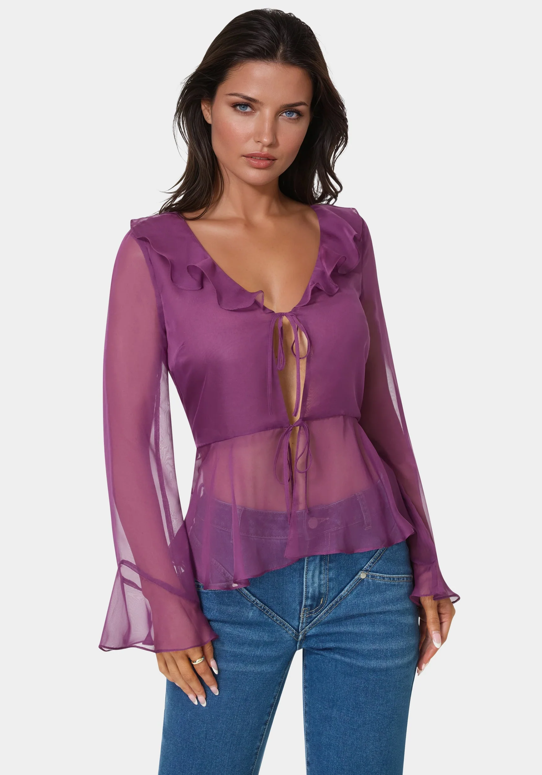 14514-chiffon-fit-flare-tie-front-blouse-1.webp Chiffon Fit & Flare Tie Front Blouse