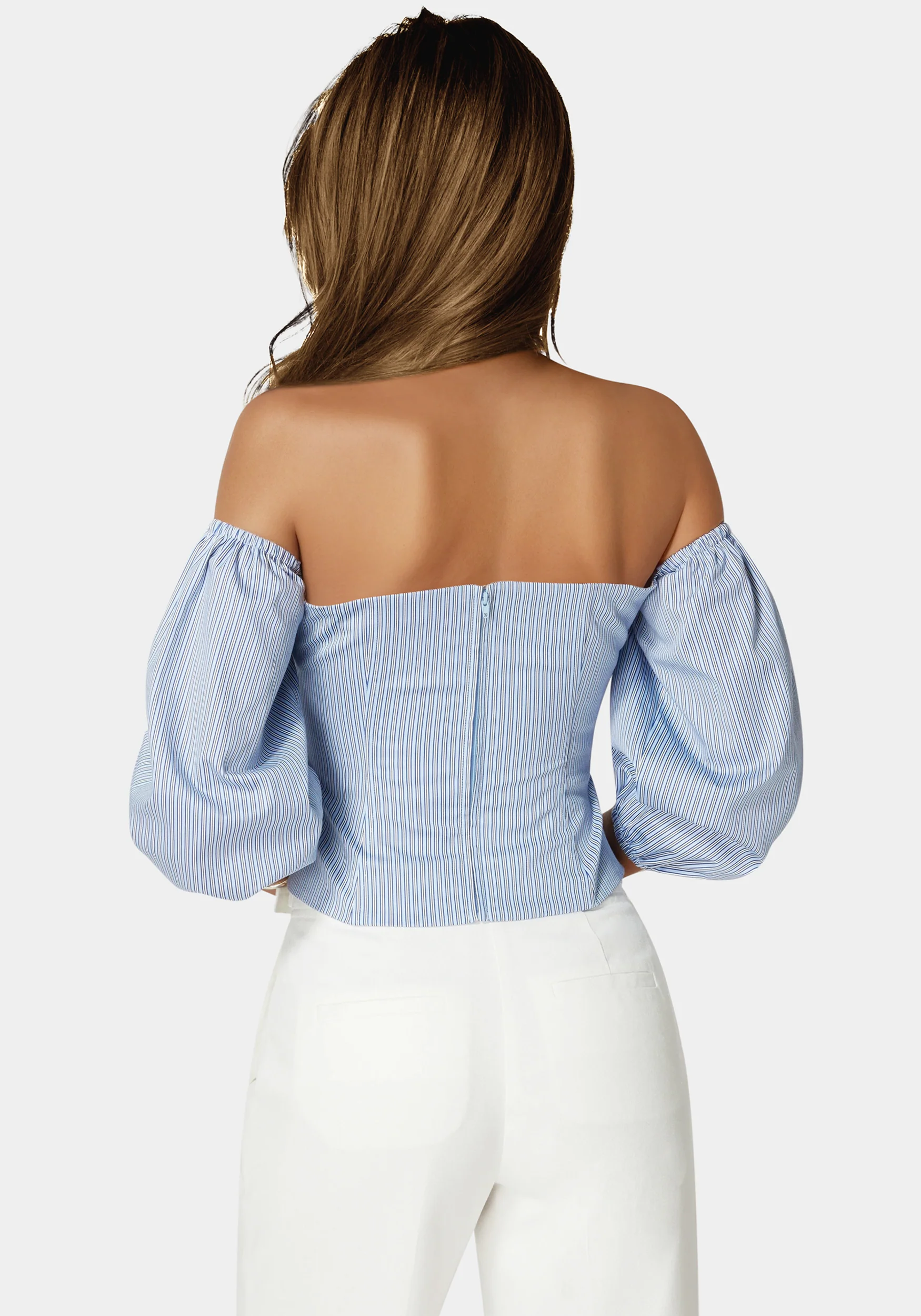 Poplin Bubble Sleeve Off Shoulder Draped Top