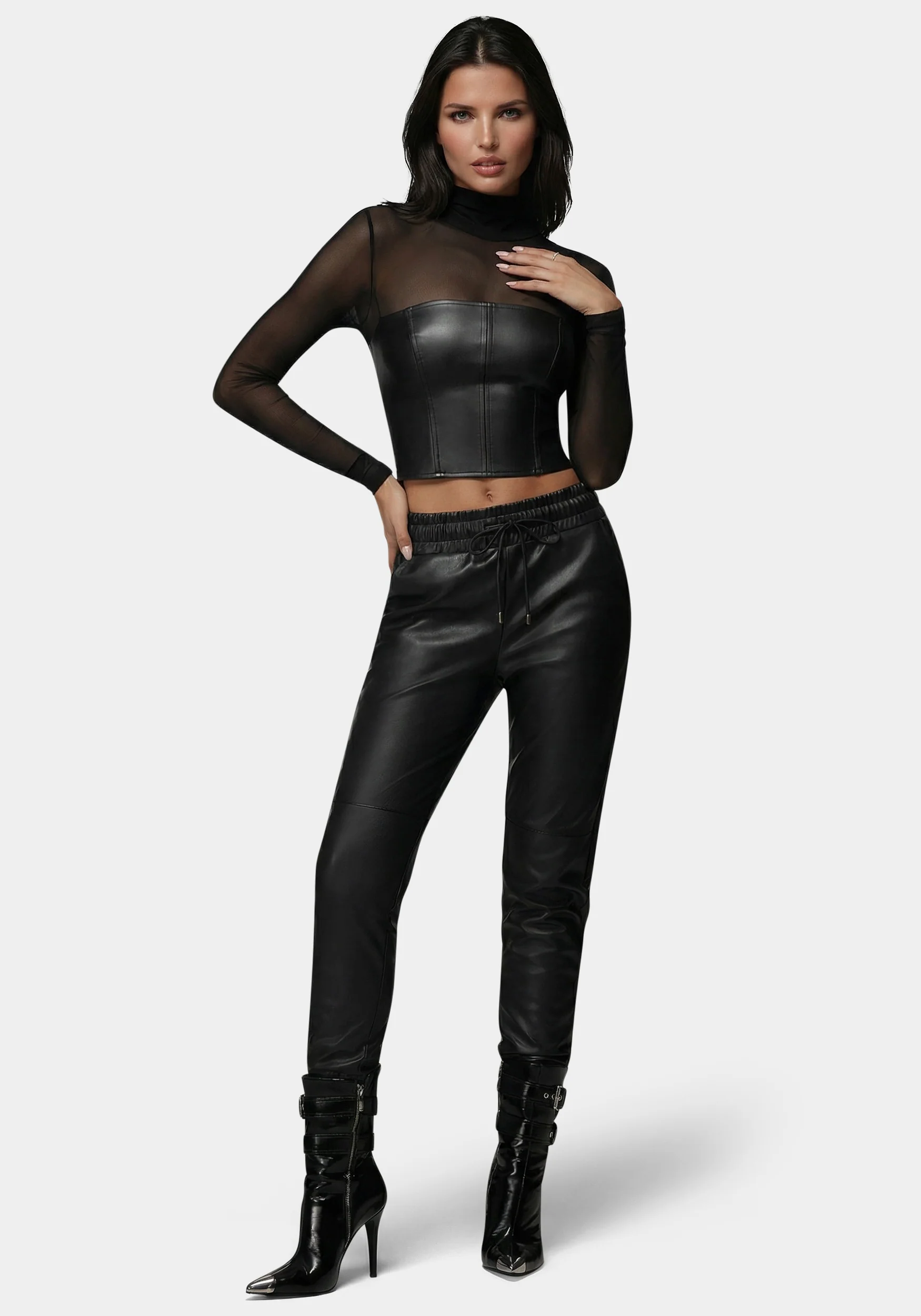 Natural Waist Vegan Leather Jogger