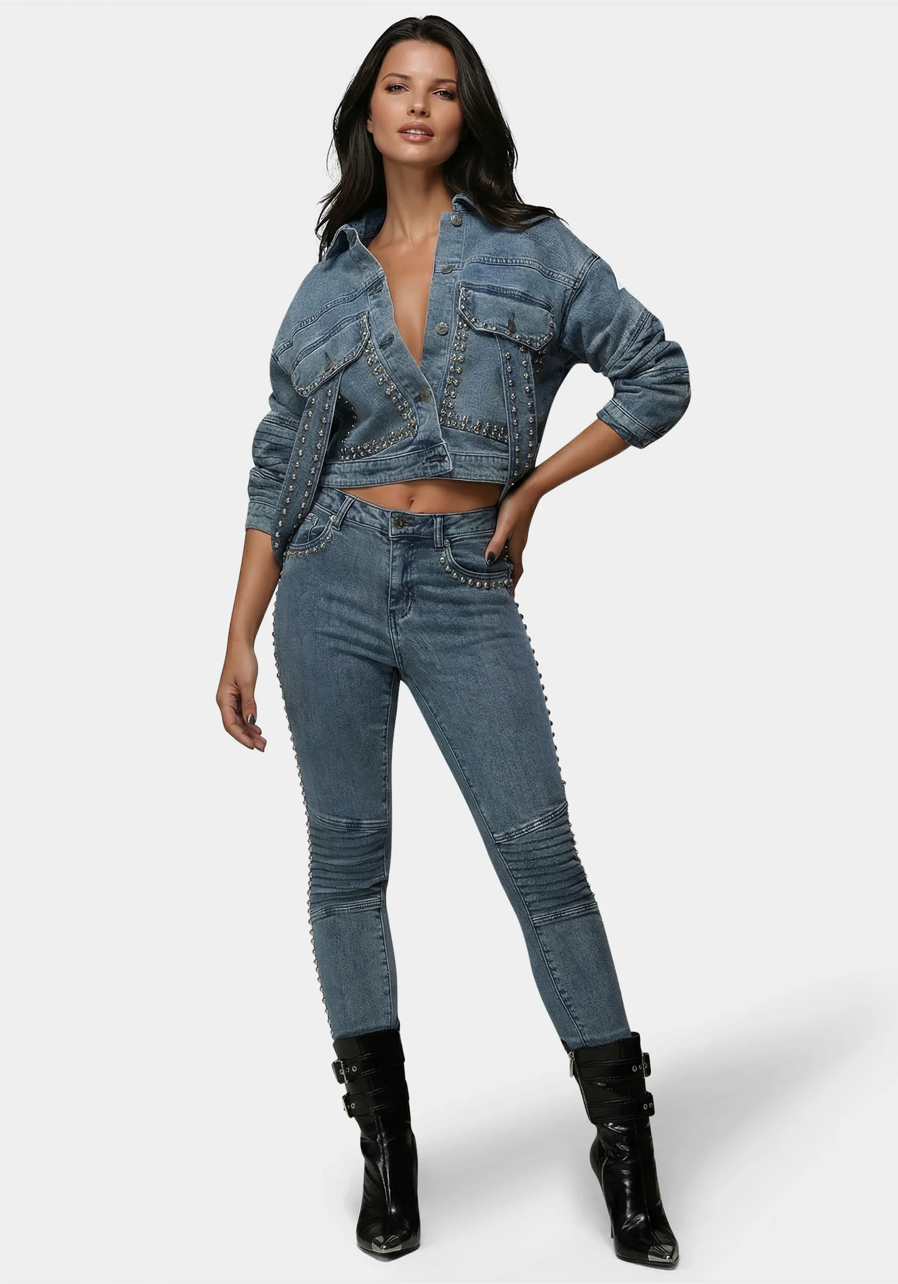 Natural Waist Studded Skinny Jean