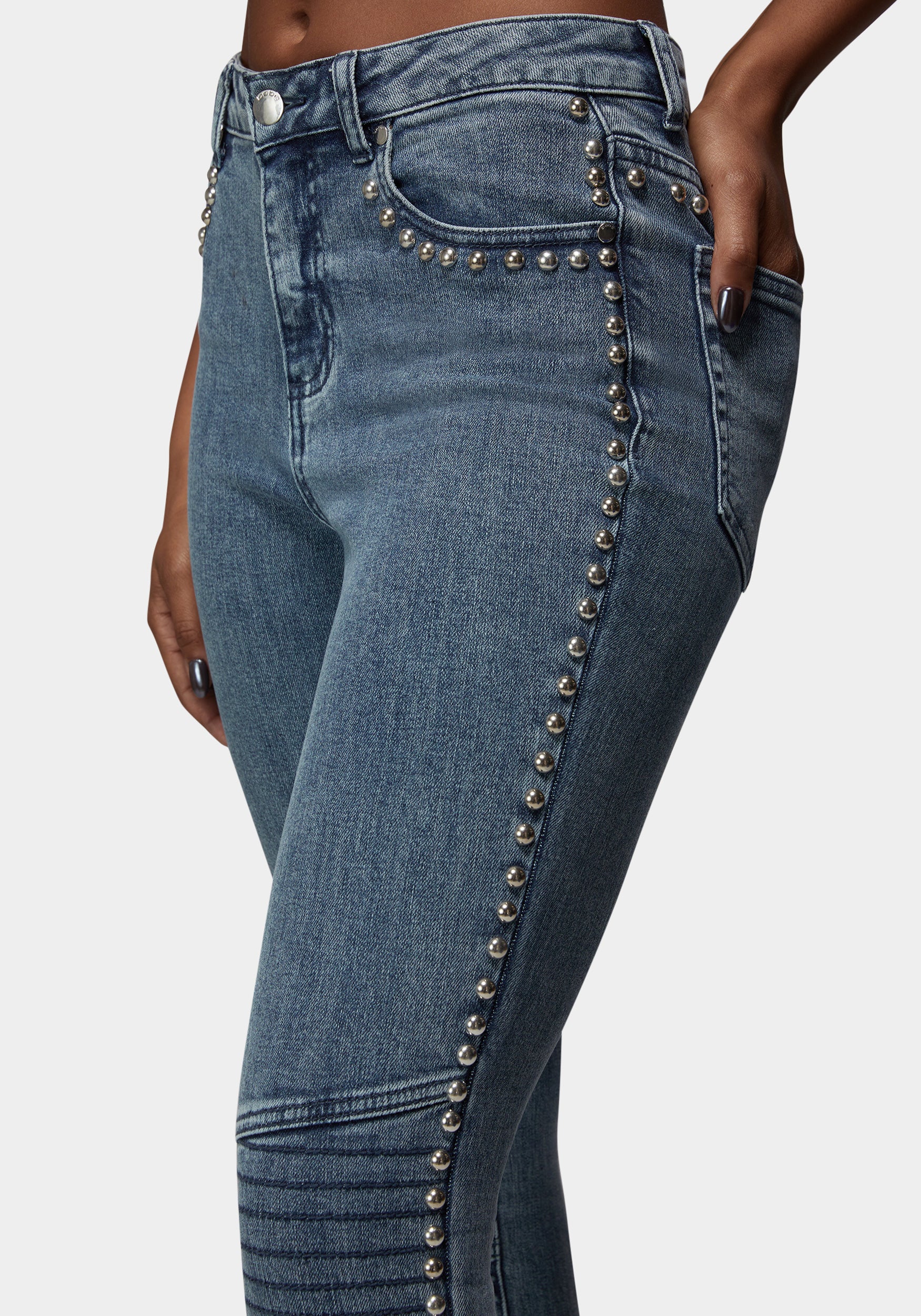 Natural Waist Studded Skinny Jean