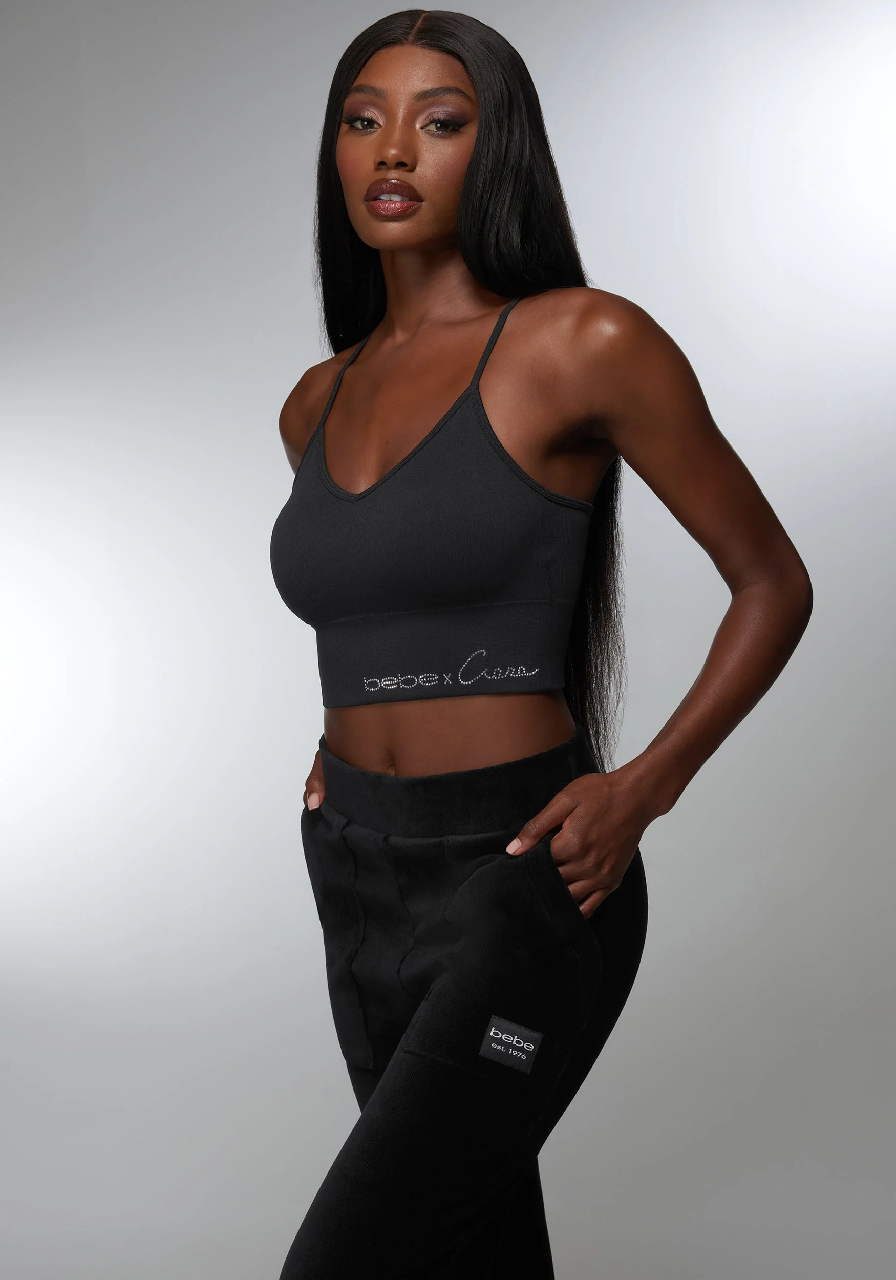 15193-rhinestone-logo-v-neck-bra-tank-2.webp Rhinestone Logo V Neck Bra Tank