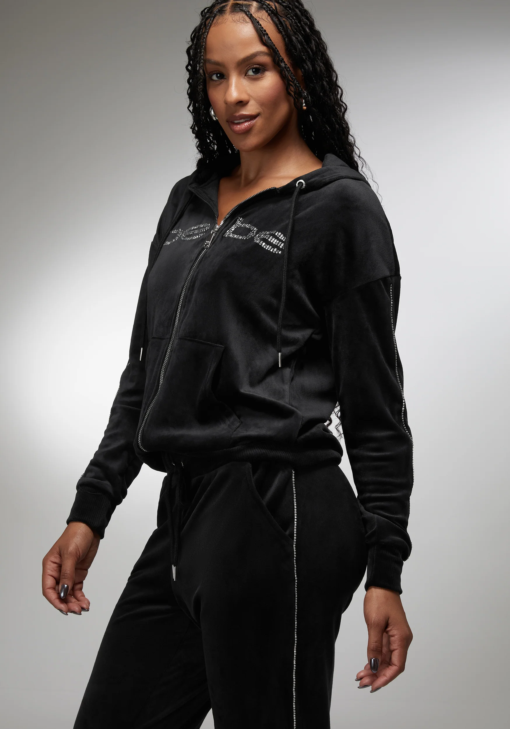 Rhinestone Detail Velour Jacket