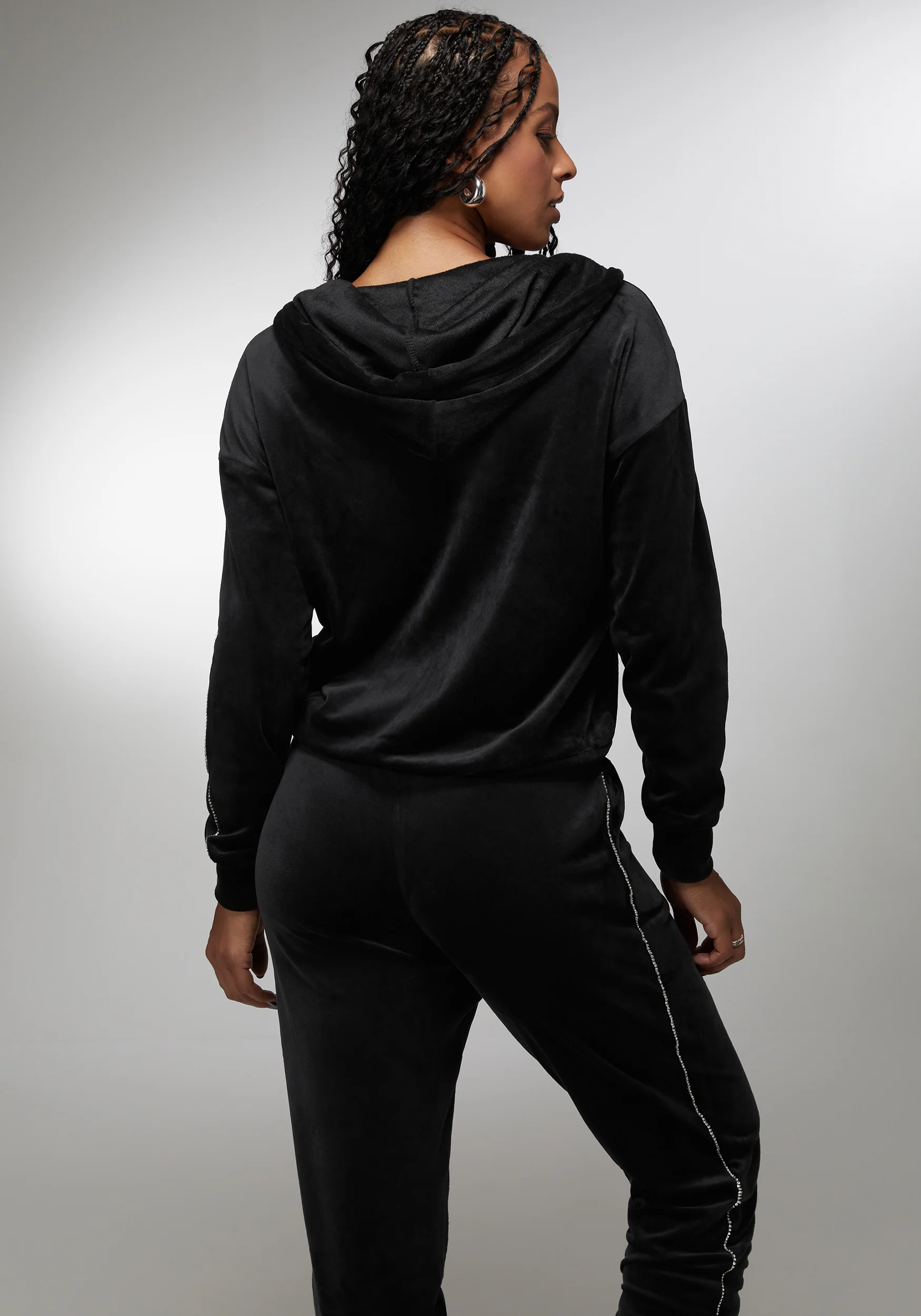 Rhinestone Detail Velour Jacket