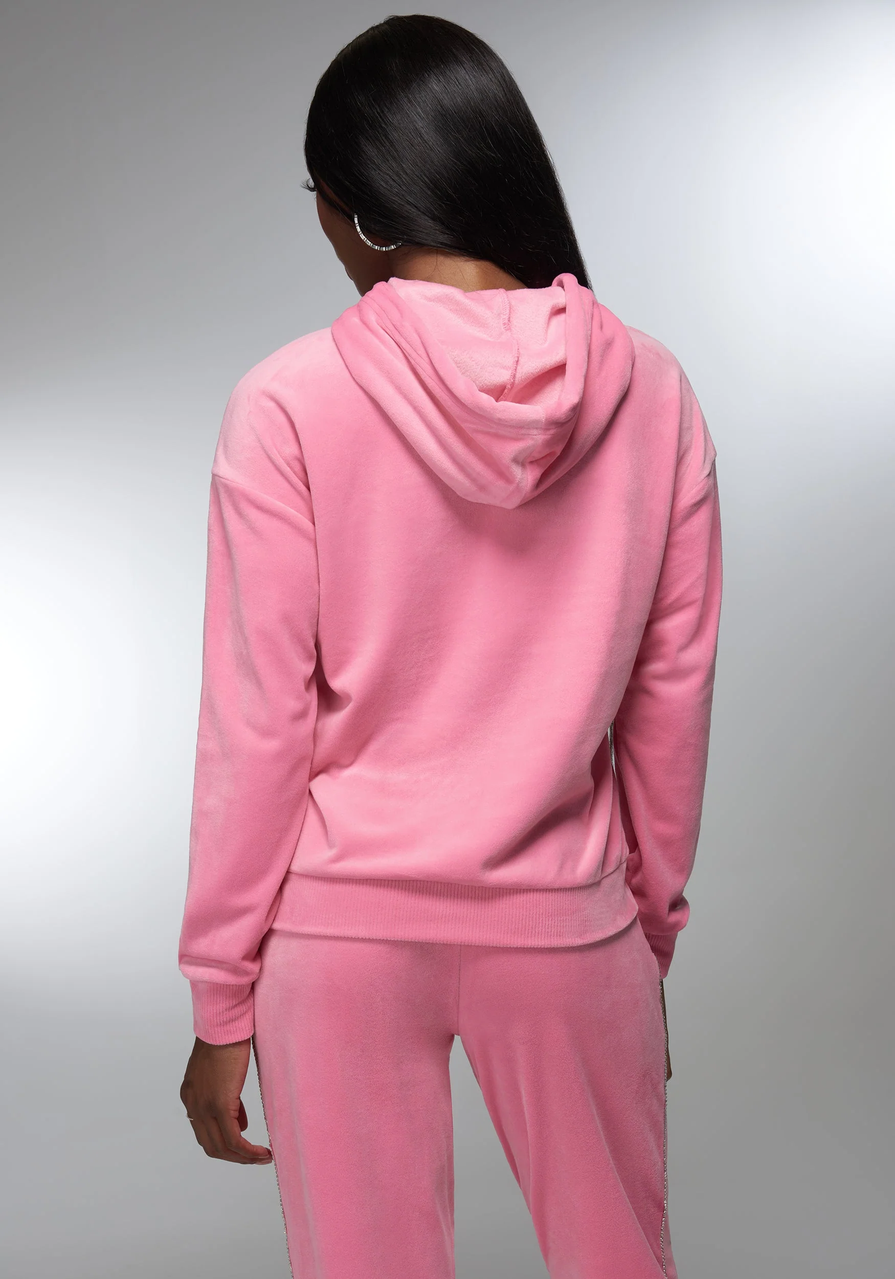 Rhinestone Detail Velour Hoodie