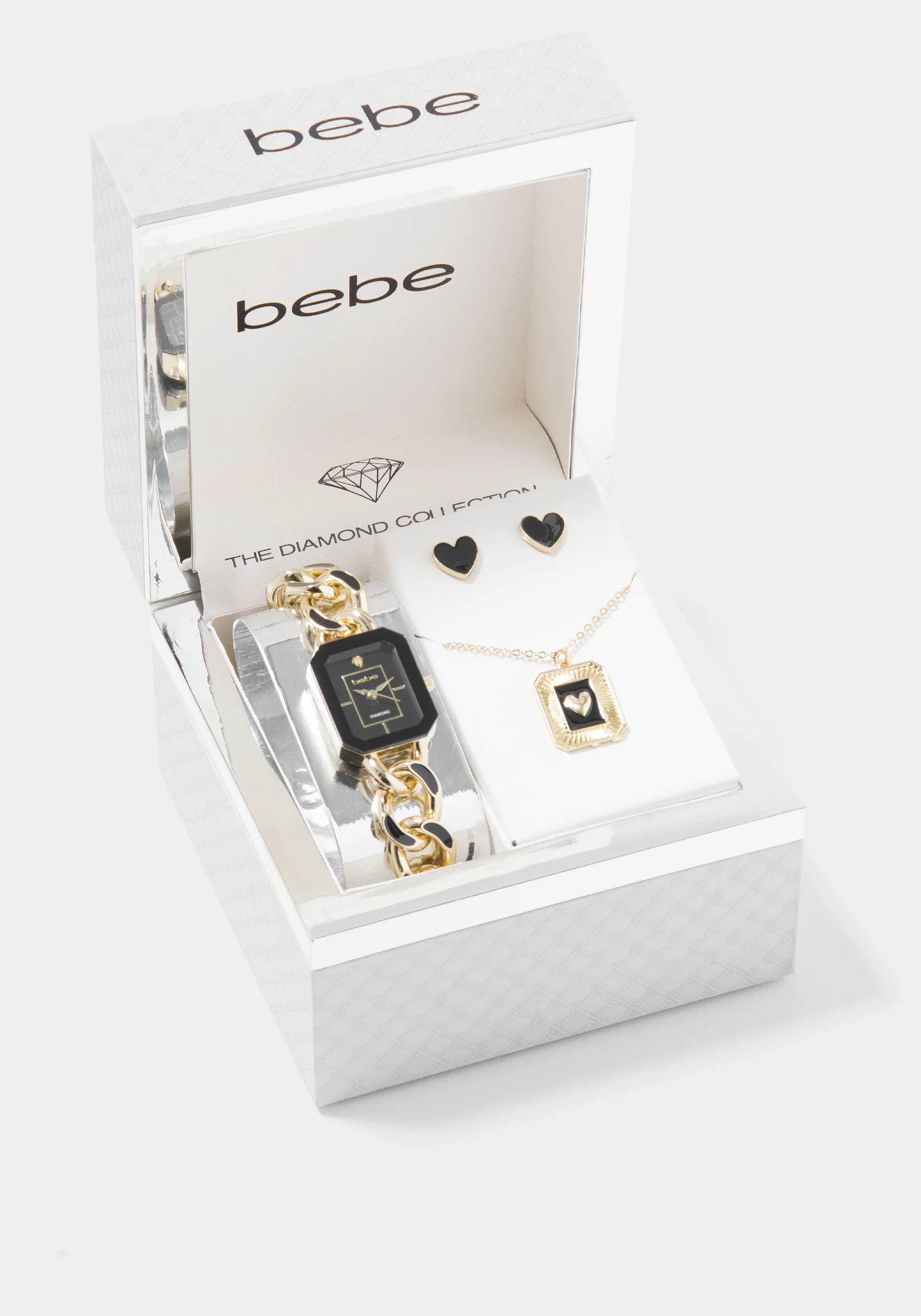 Diamond Dial Watch Necklace And Earring Set