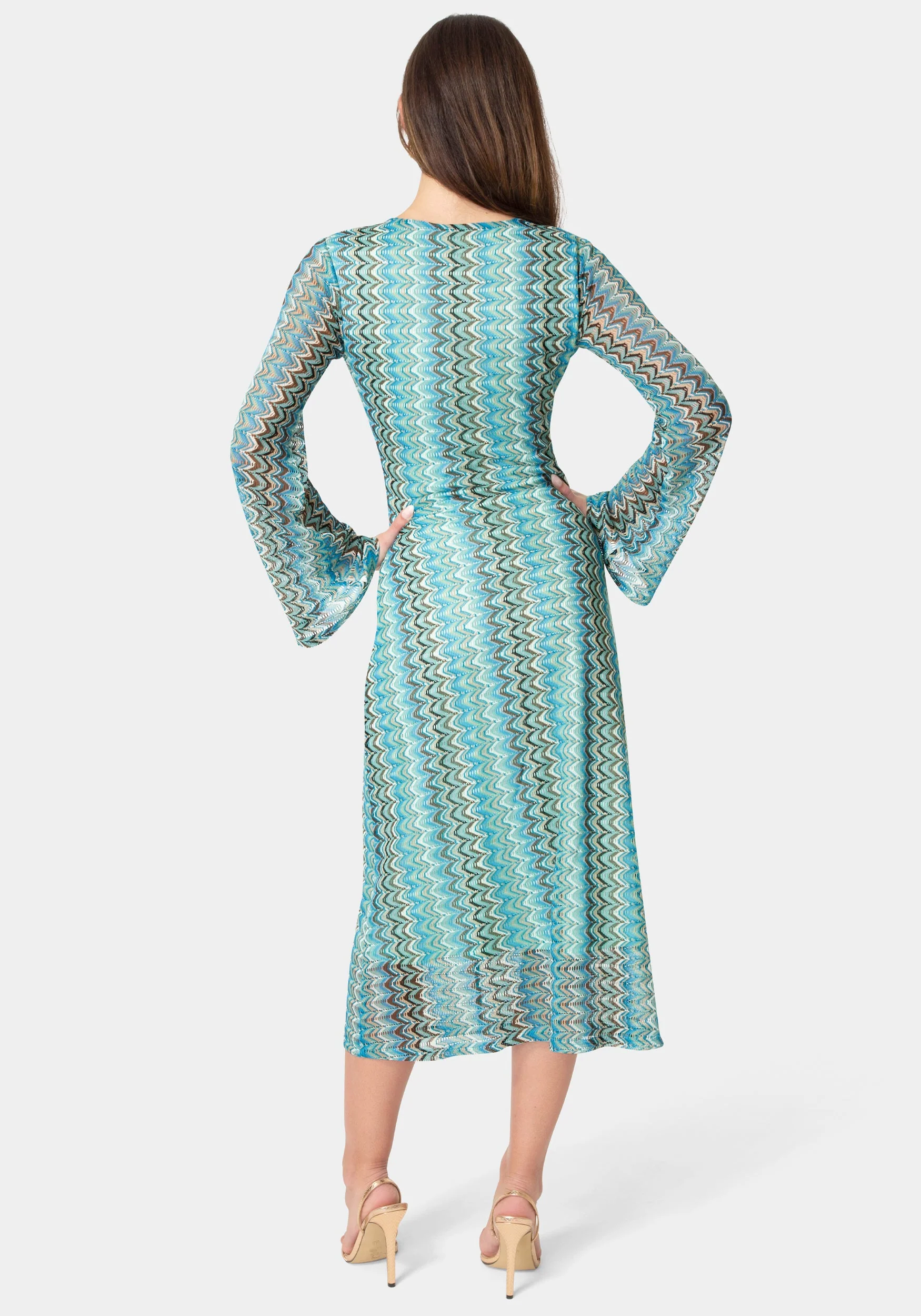 Crochet Stripe Bell Sleeve Maxi Dress