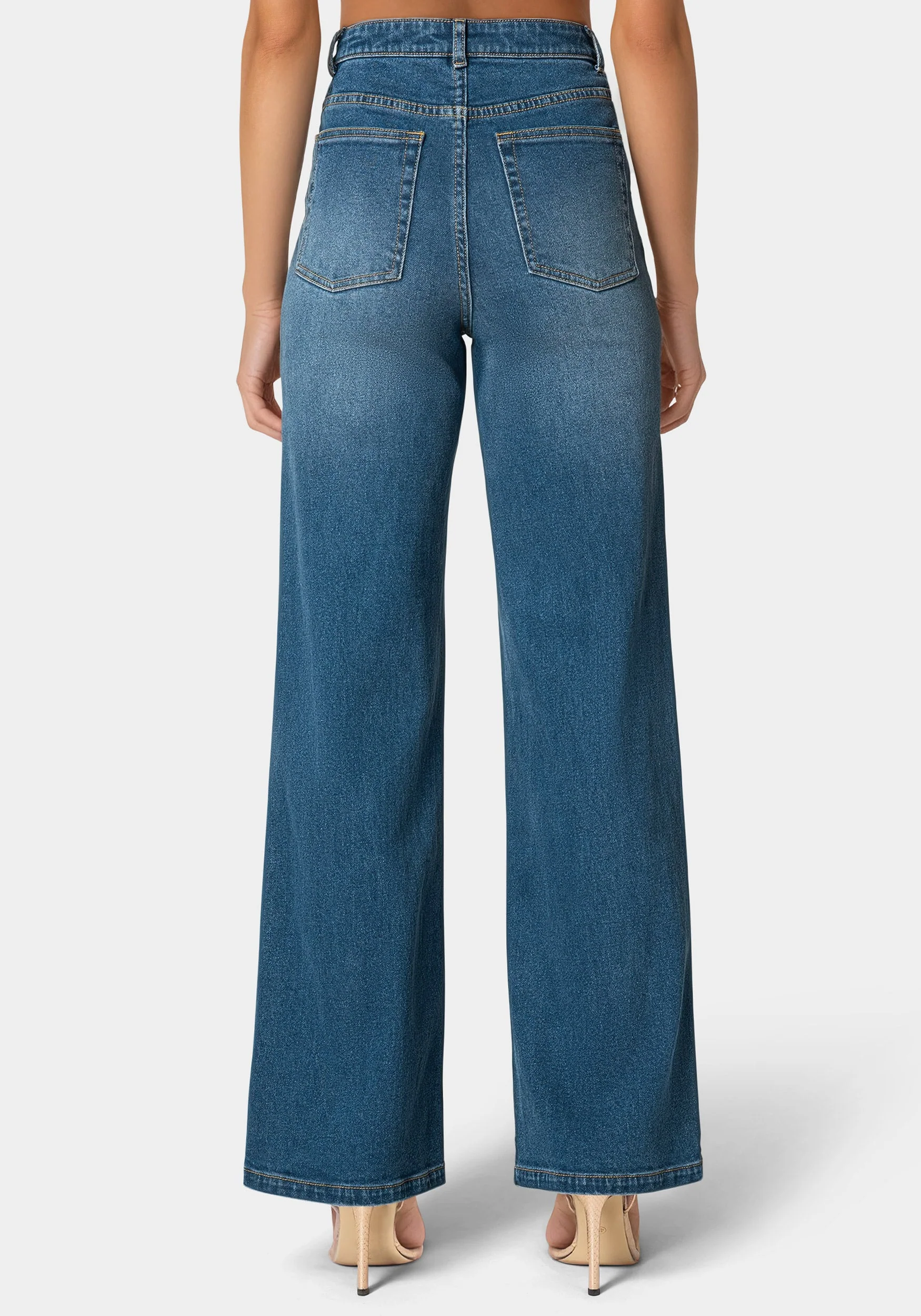 High Waist Clustered Rhinestone Wide Leg Jeans
