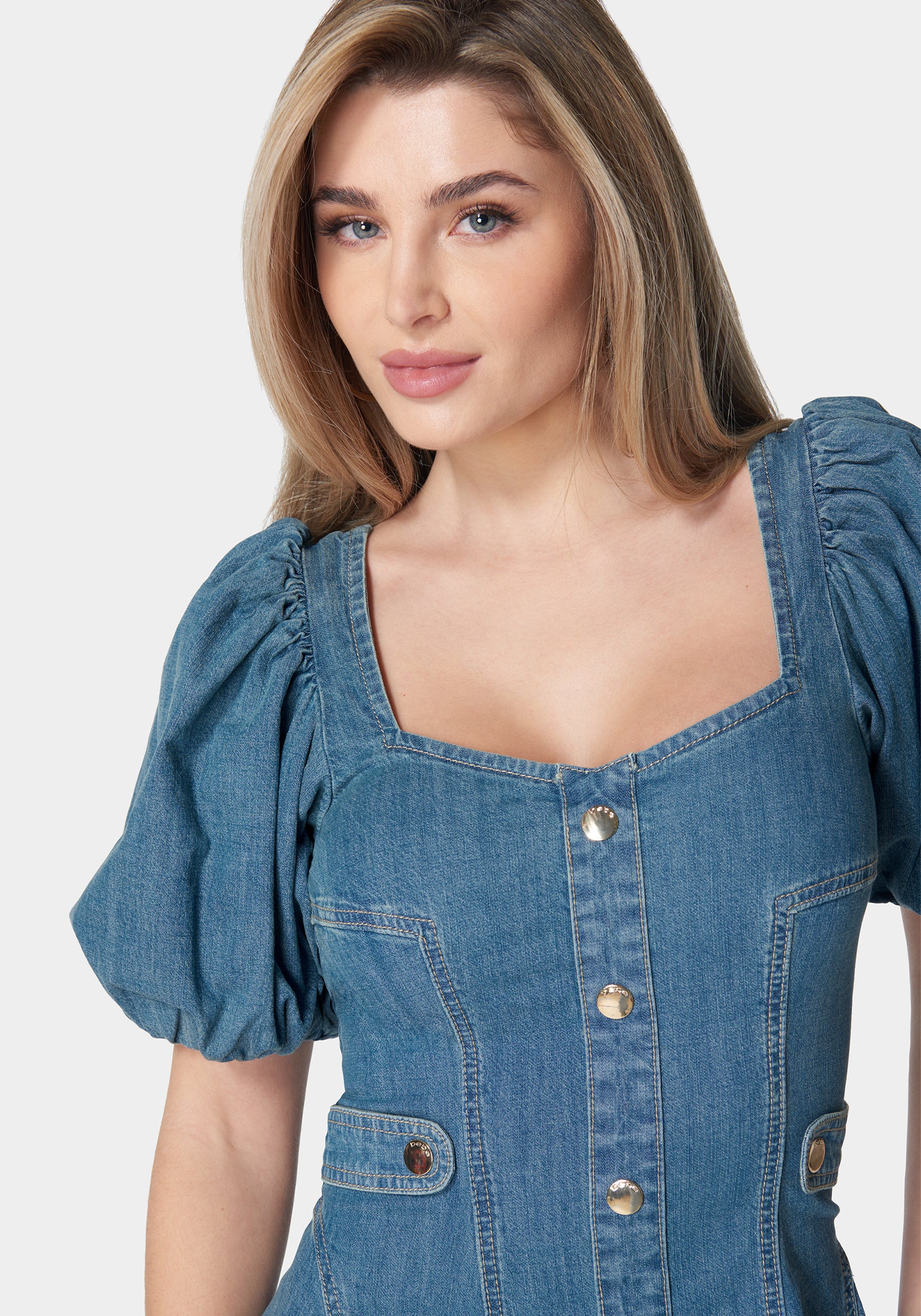 16159-sweetheart-balloon-puff-sleeve-denim-dress-4.jpg Sweetheart Balloon Puff Sleeve Denim Dress