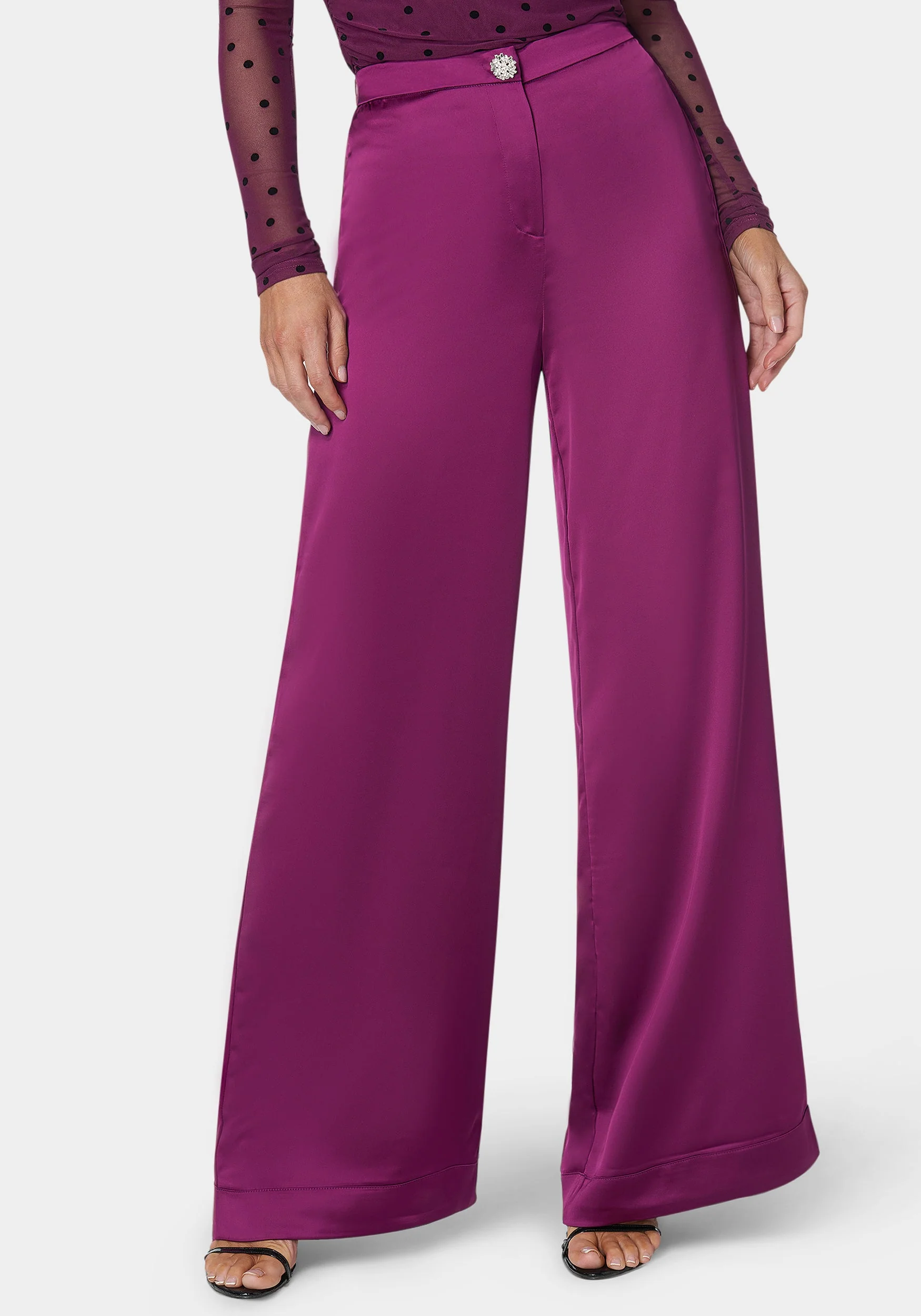 High Waist Satin Wide Leg Pant