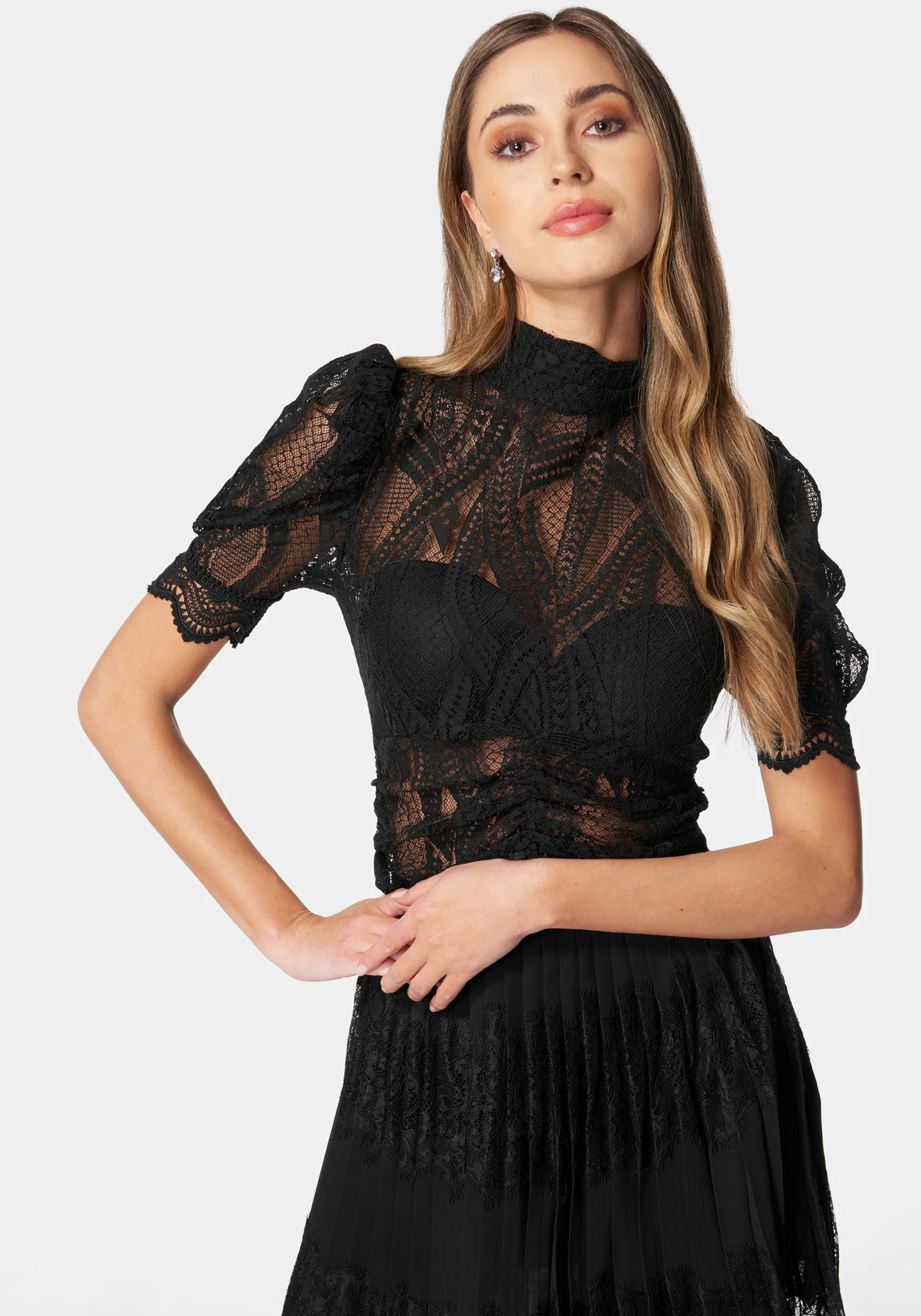 16394-puff-sleeve-ruched-waist-lace-top-1.webp Puff Sleeve Ruched Waist Lace Top