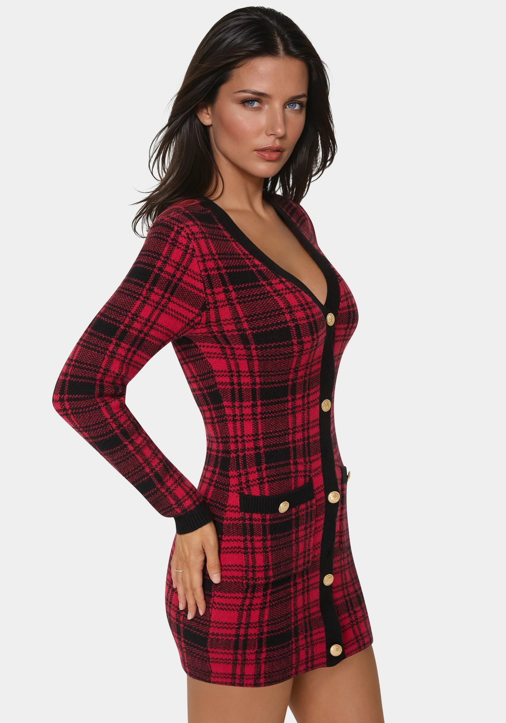 Plaid Faux Cardi Dress