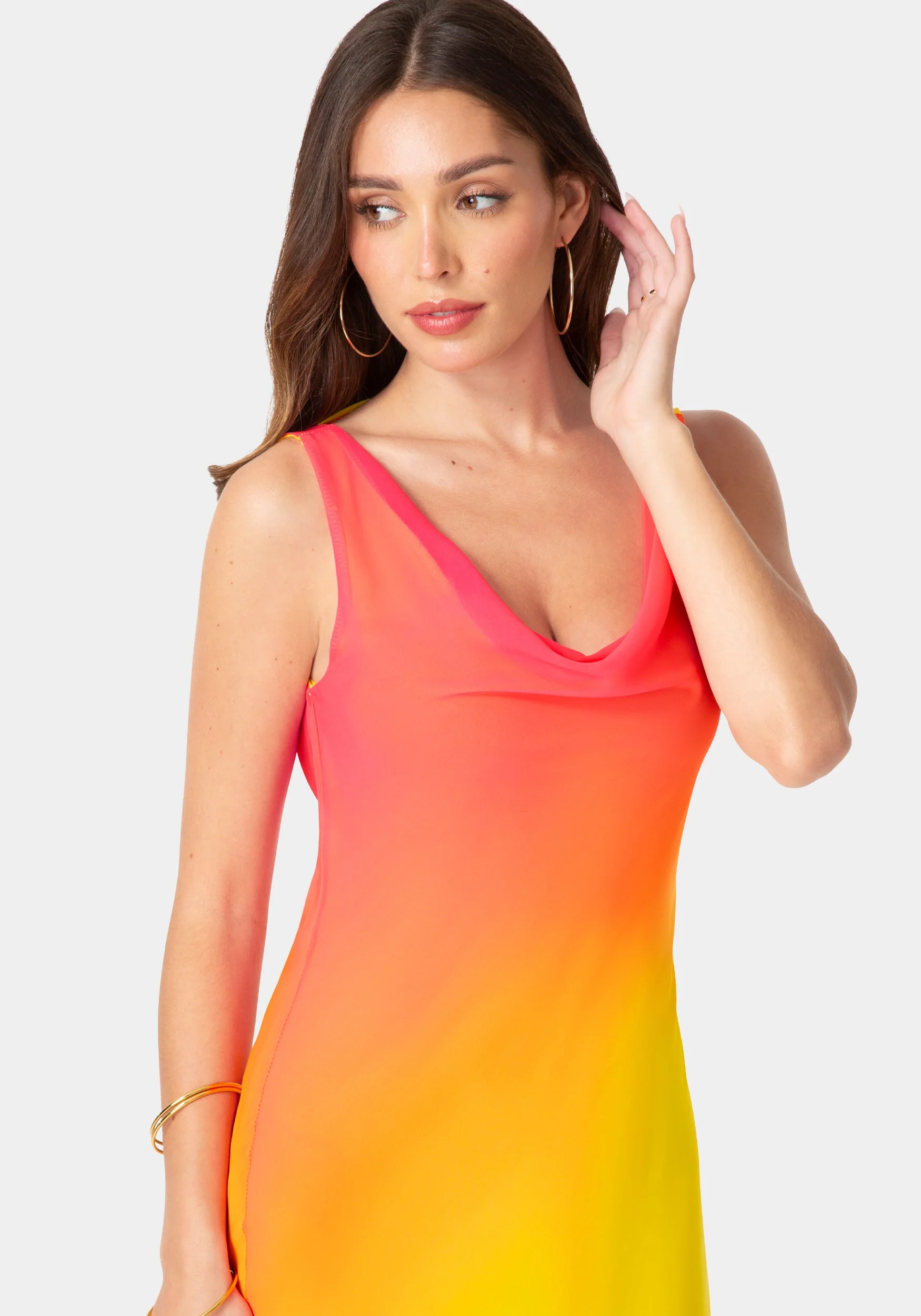 Ombre Chiffon Cowl Maxi Dress