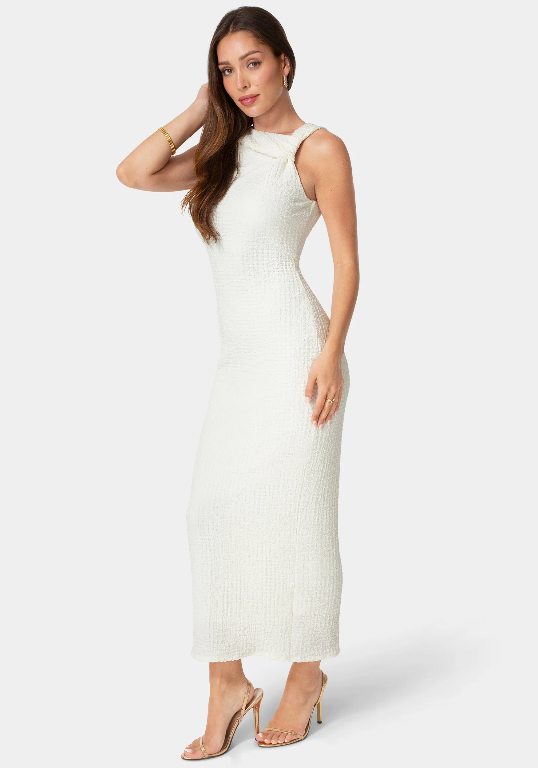 Waffle Crepe Twist Sleeveless Maxi Dress