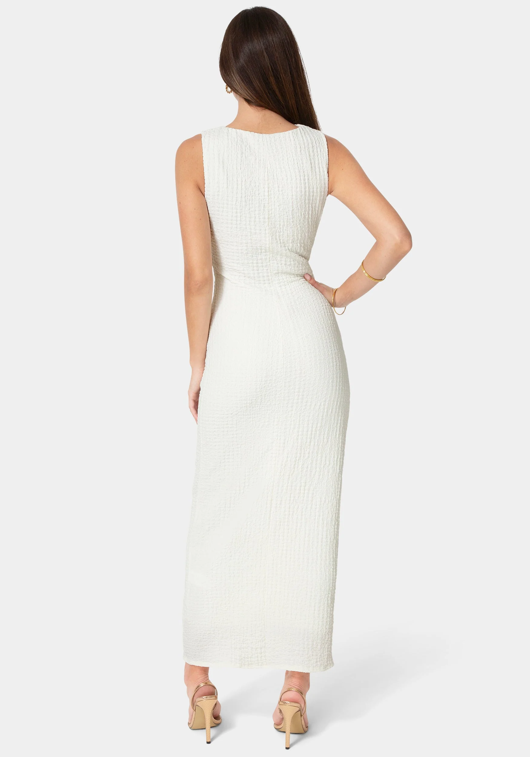 Waffle Crepe Twist Sleeveless Maxi Dress