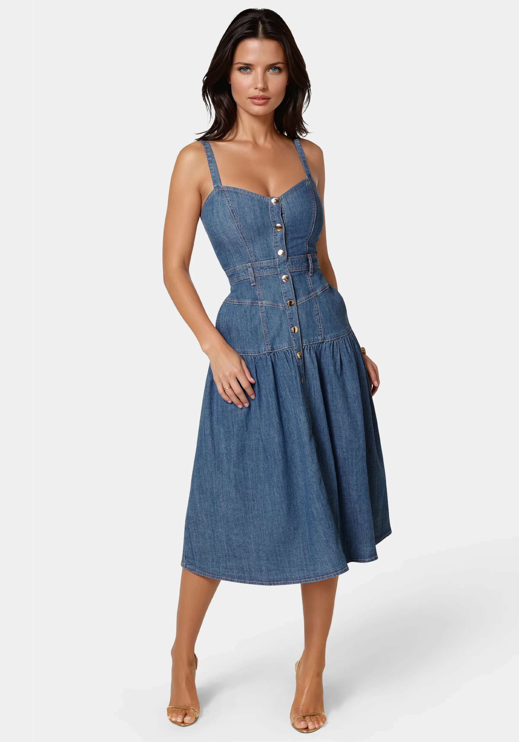 Front Snap Maxi Denim Dress