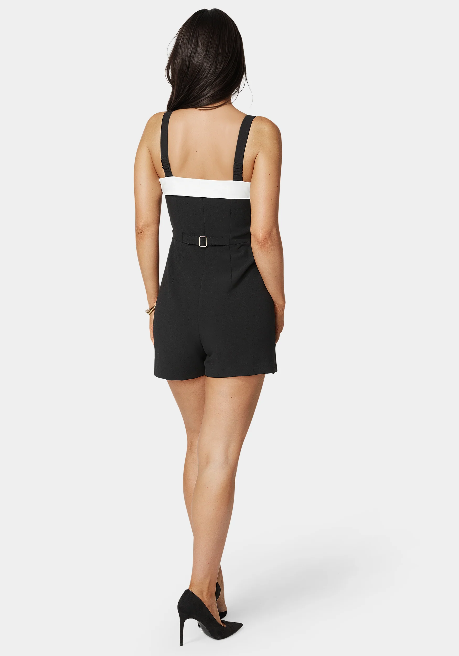 Woven Twill Button Down Bustier Romper