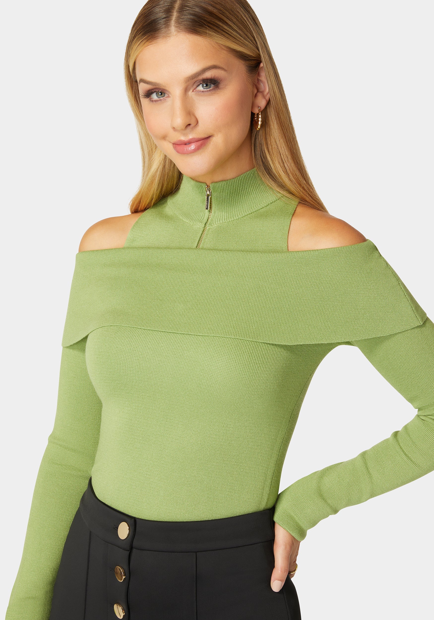 17779-mock-neck-zip-detail-cold-shoulder-sweater-4.jpg Mock Neck Zip Detail Cold Shoulder Sweater