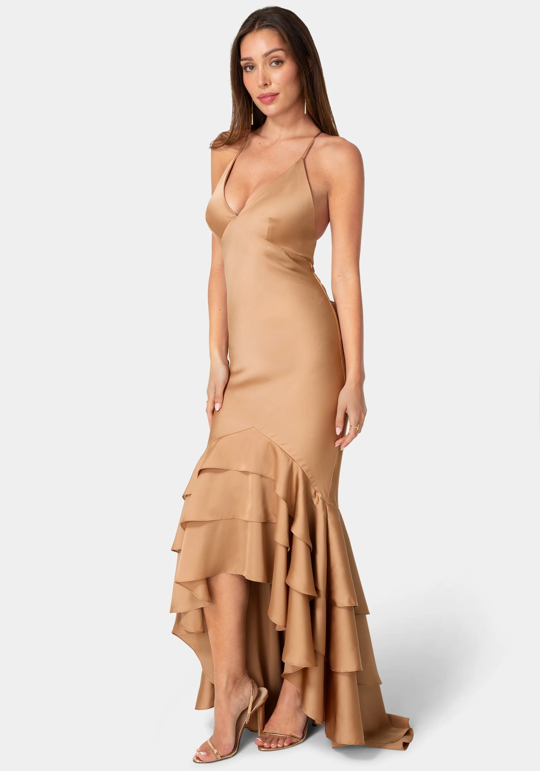 Tiered Satin High Low Gown