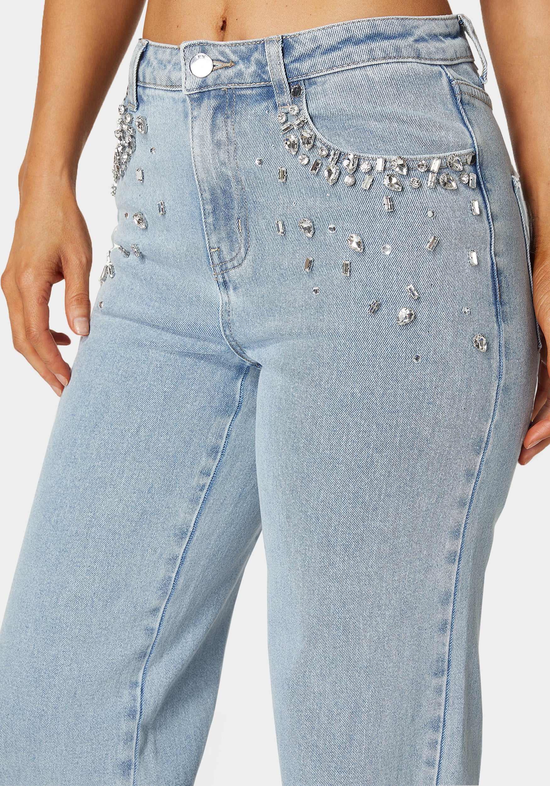 High Waist Embellished Wide Leg Jeans