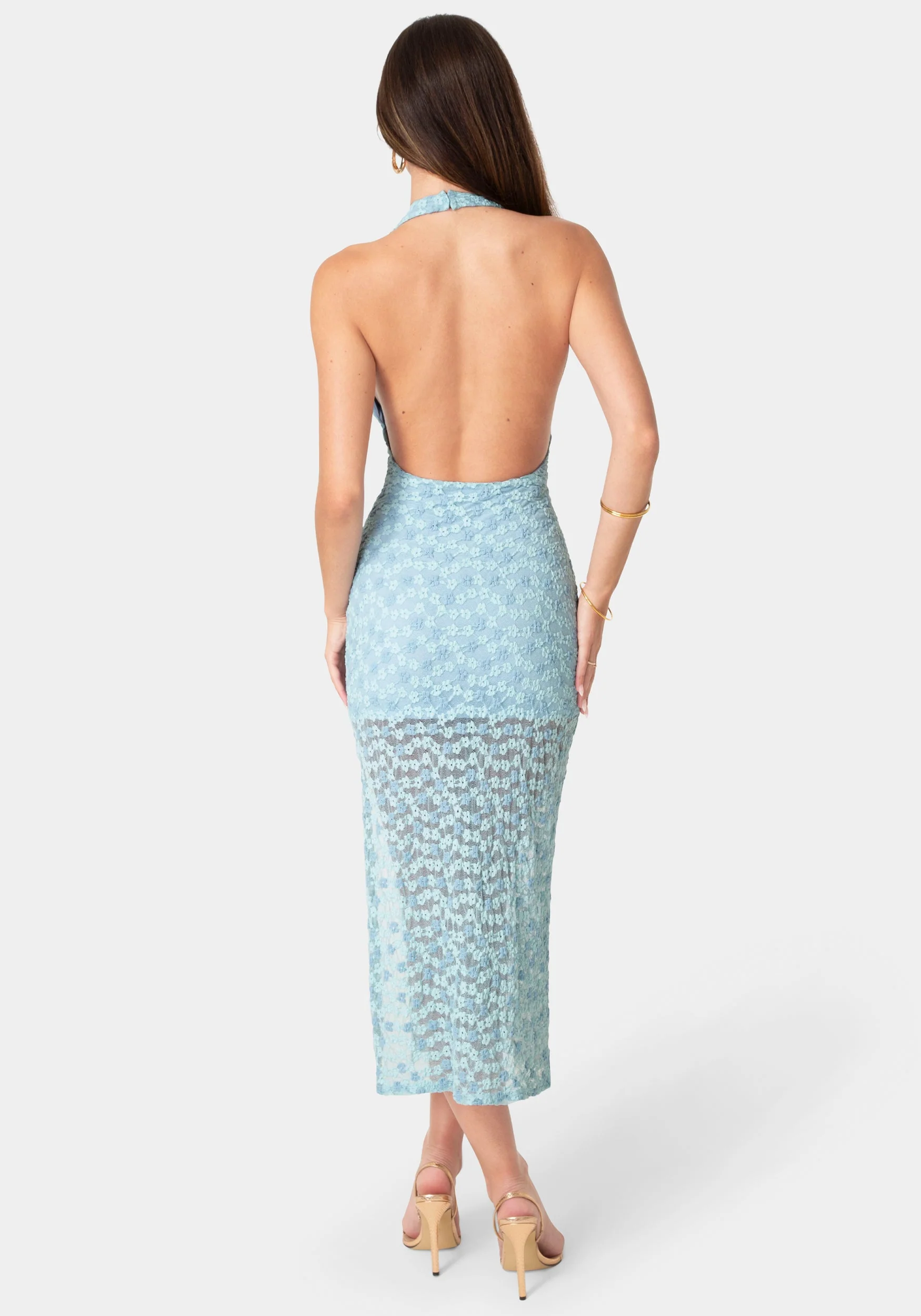 Daisy Lace High Neck Cowl Maxi Dress