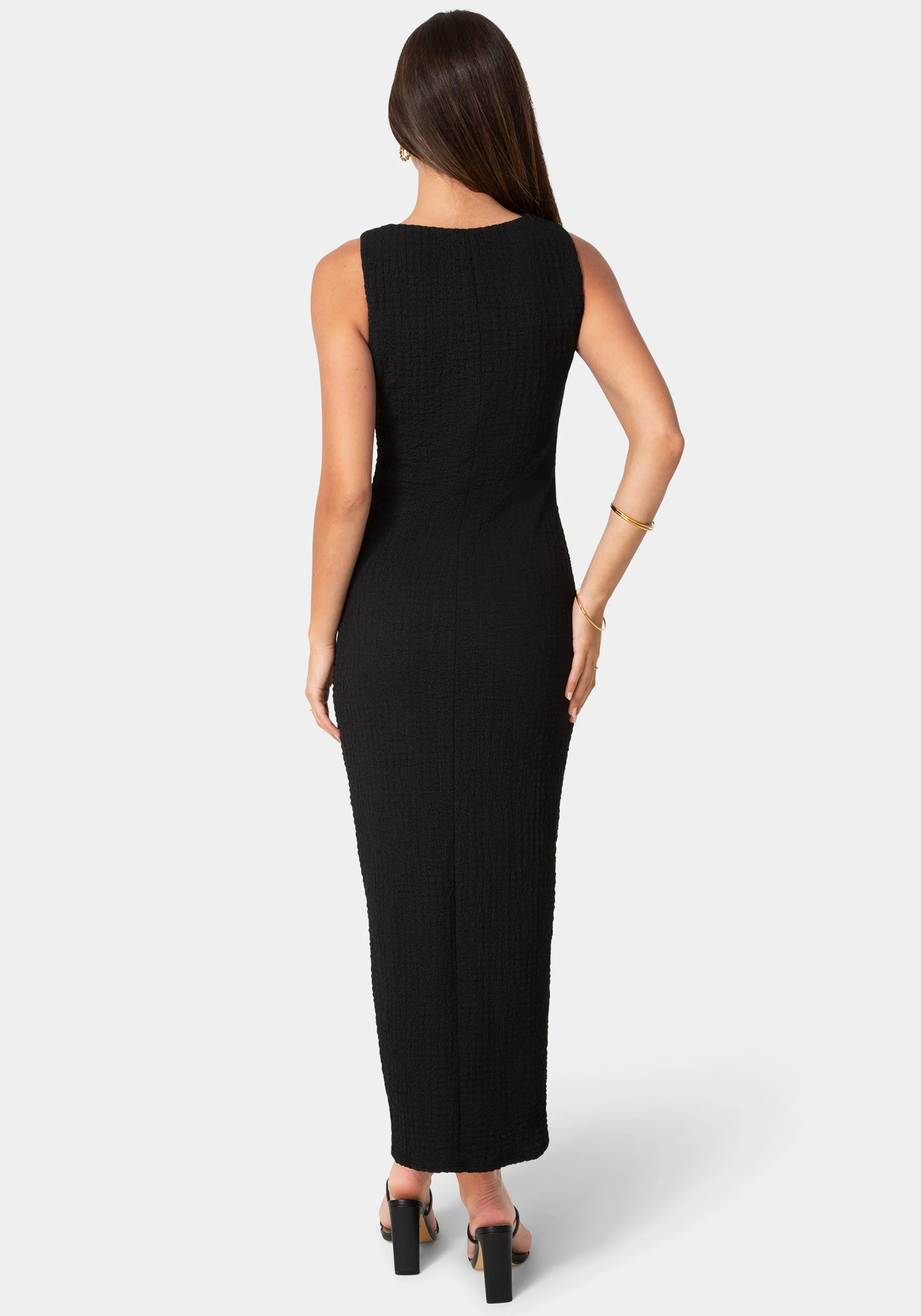 Waffle Crepe Twist Sleeveless Maxi Dress