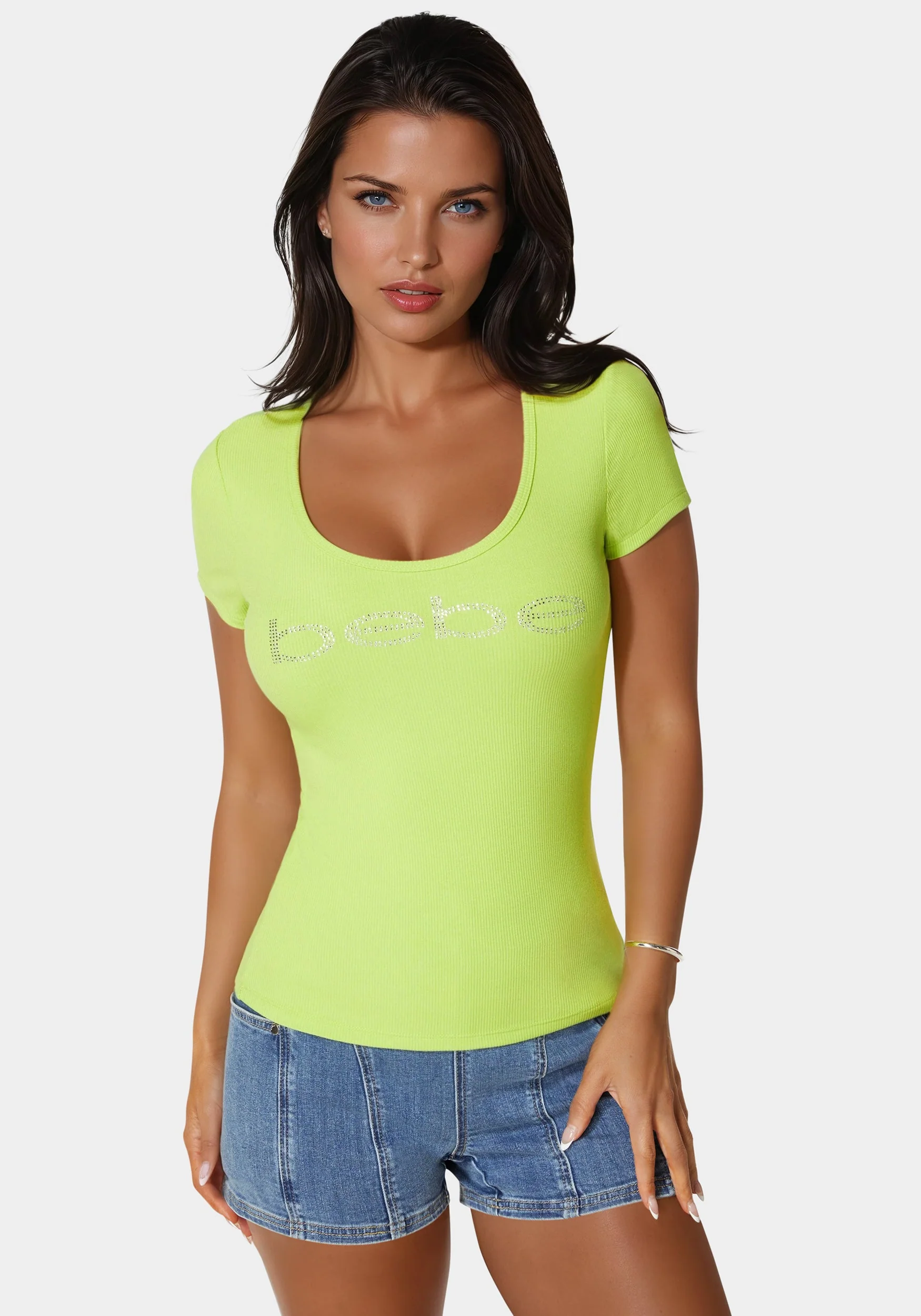 18491-bebe-logo-short-sleeve-round-neck-rib-top-1.webp Bebe Logo Short Sleeve Round Neck Rib Top