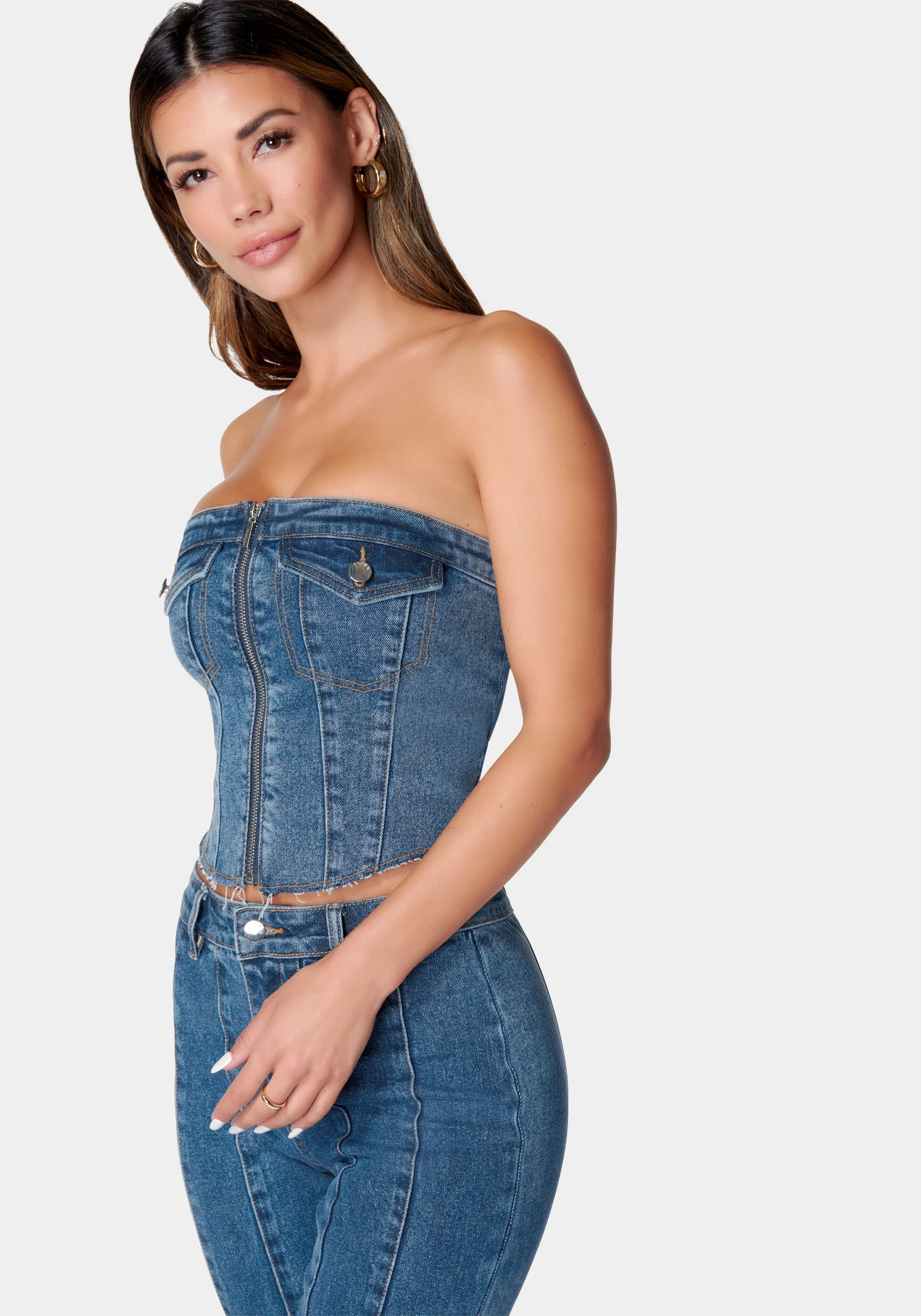 18791-zip-front-smocked-back-denim-bustier-1.webp Zip Front Smocked Back Denim Bustier