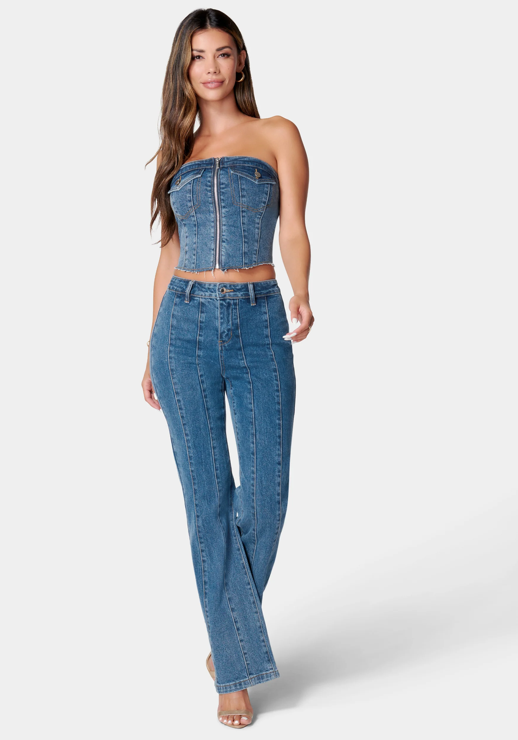 18791-zip-front-smocked-back-denim-bustier-2.webp Zip Front Smocked Back Denim Bustier