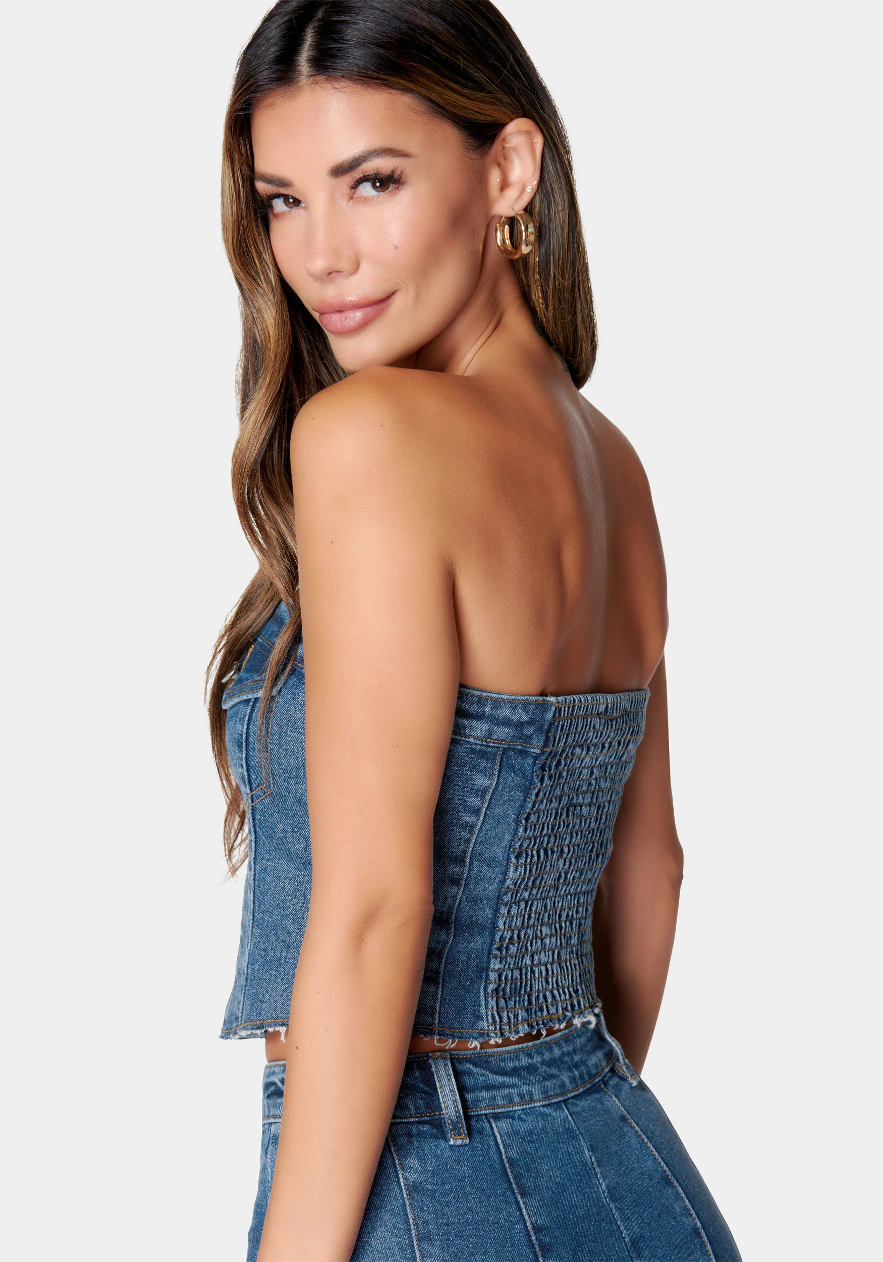 18791-zip-front-smocked-back-denim-bustier-3.webp Zip Front Smocked Back Denim Bustier