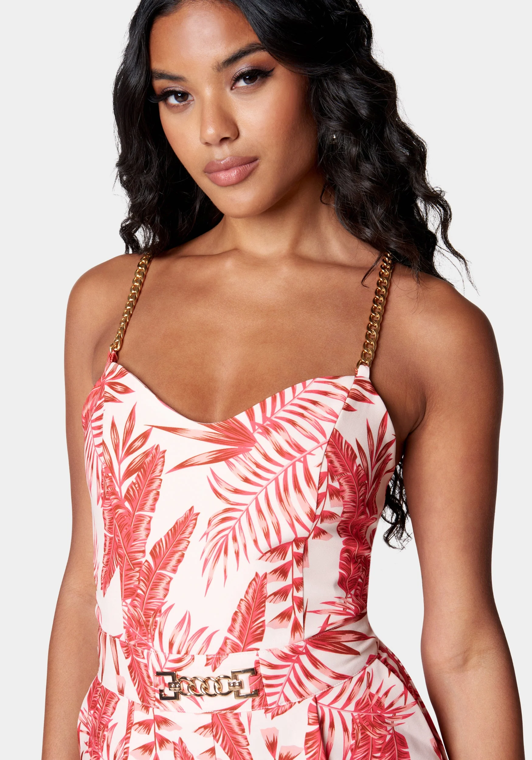 Spaghetti Strap Chain Detail Printed Romper