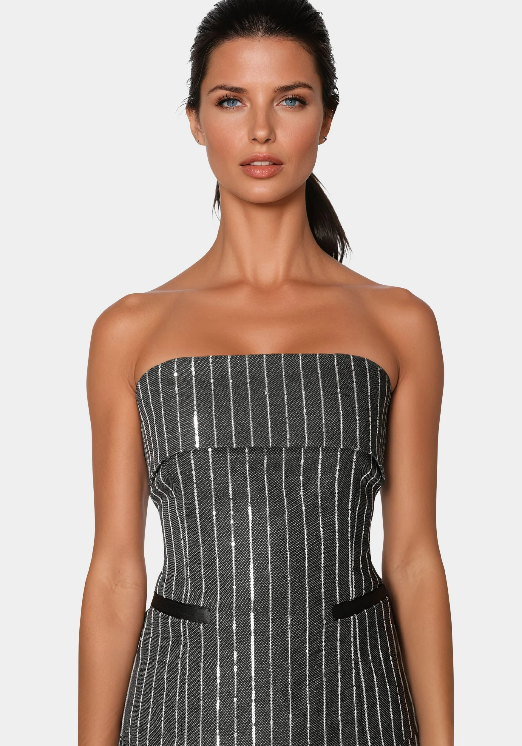Stripe Sequins Strapless Corset
