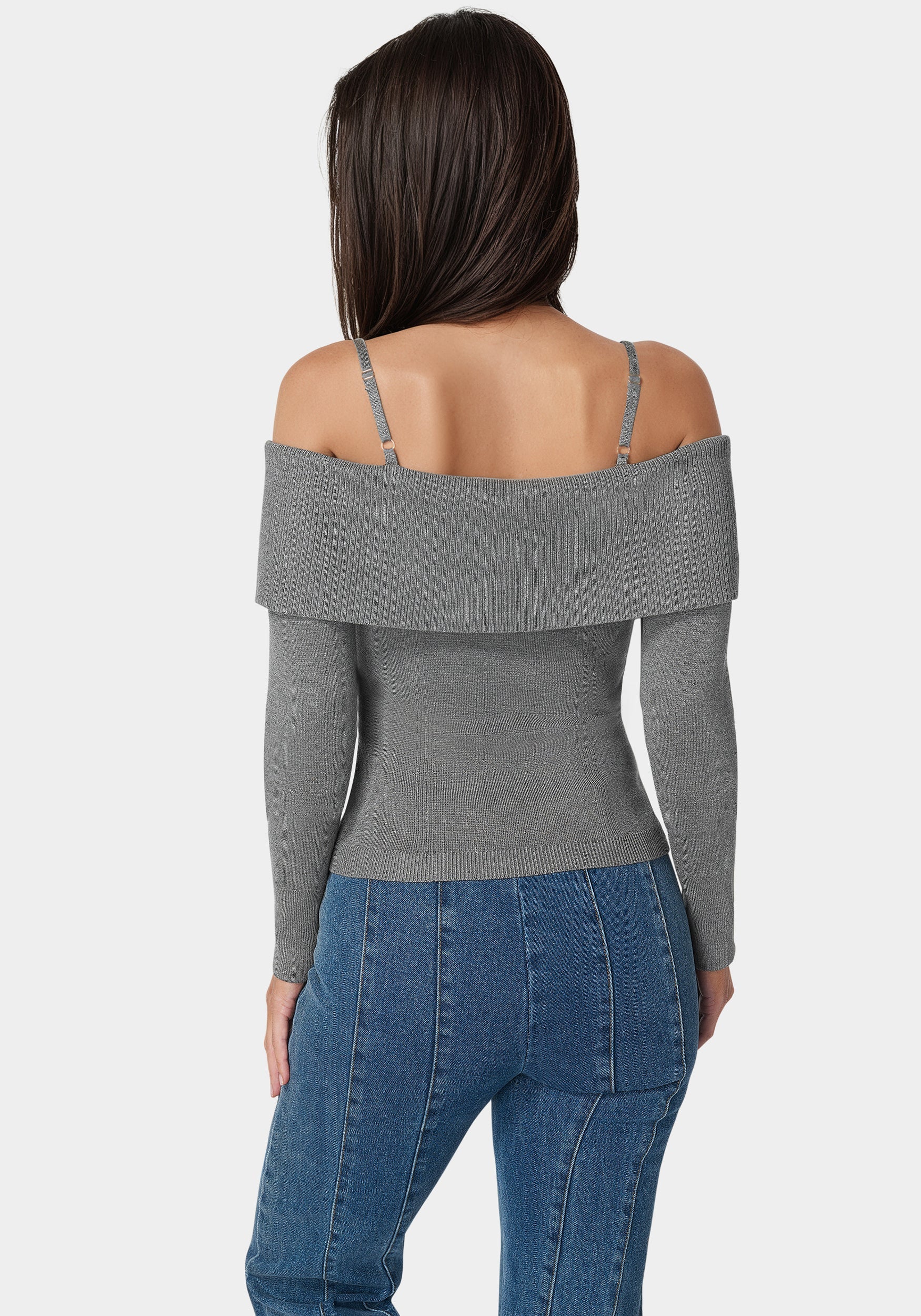 18997-off-shoulder-fold-over-chain-detail-sweater-3.jpg Off Shoulder Fold Over Chain Detail Sweater