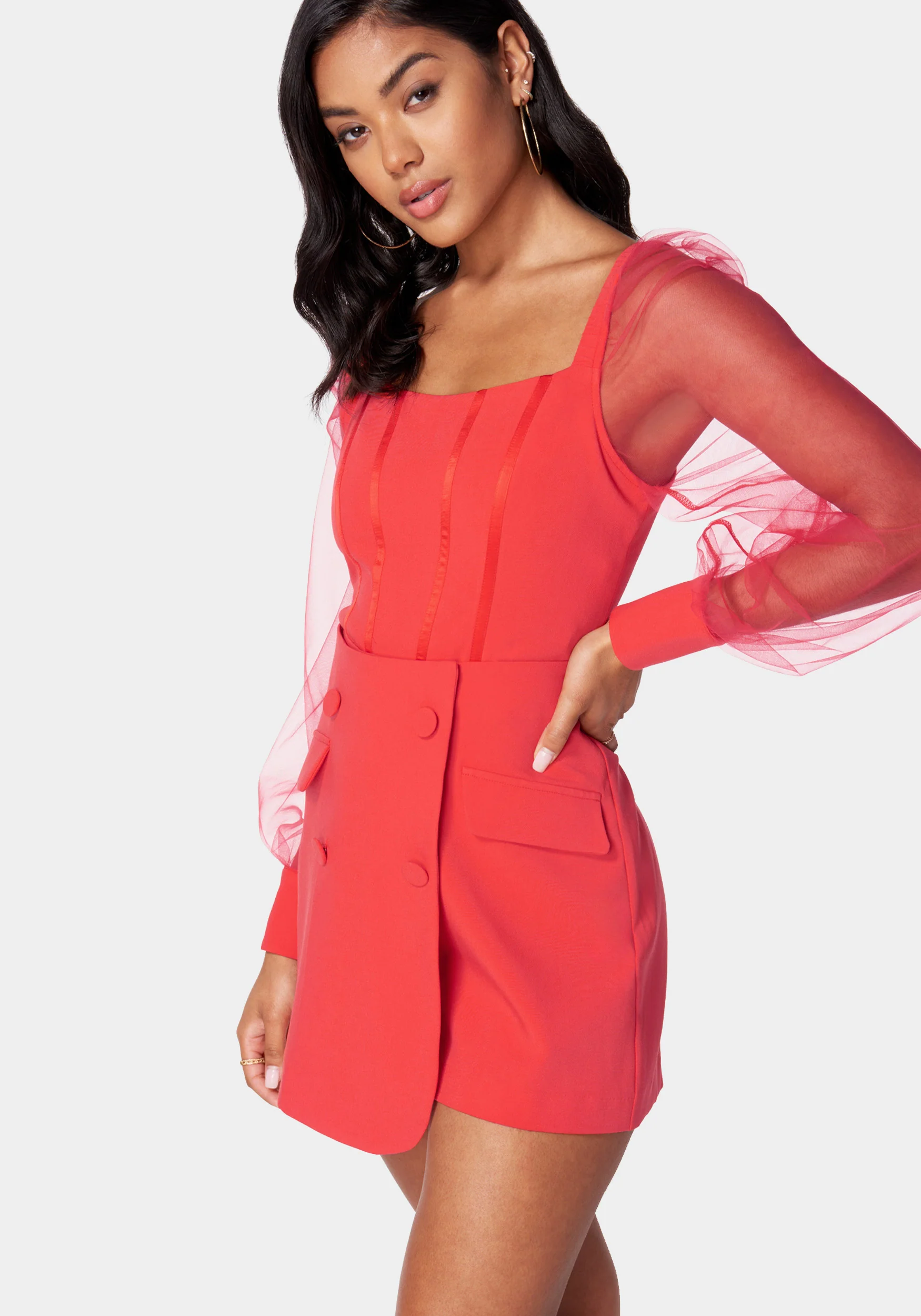 19275-mesh-sleeves-corset-illusion-tailored-romper-2.webp Mesh Sleeves Corset Illusion Tailored Romper