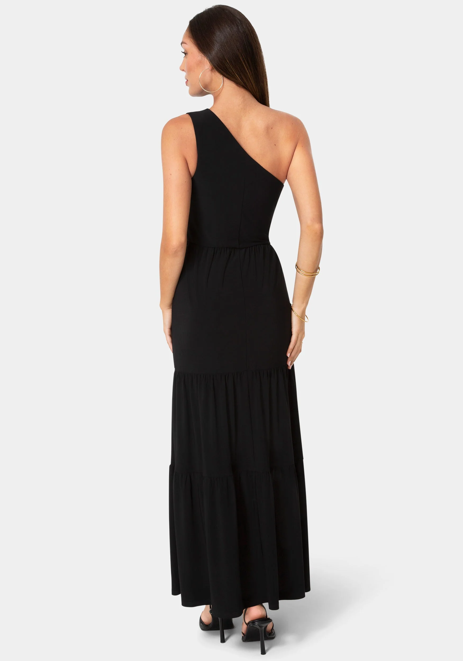 Jersey One Shoulder Tiered Maxi Dress