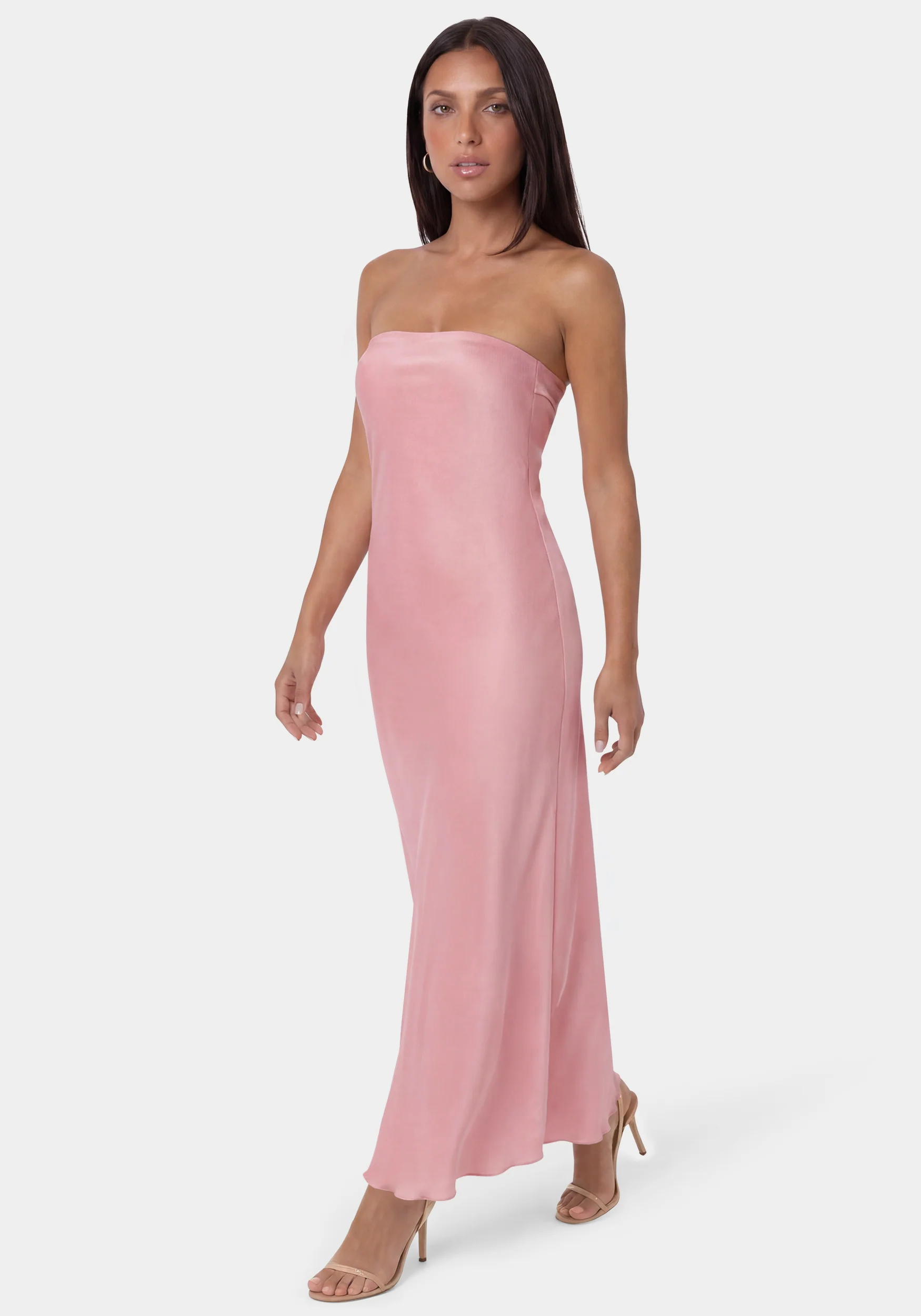 Crushed Satin Strapless Maxi Dress