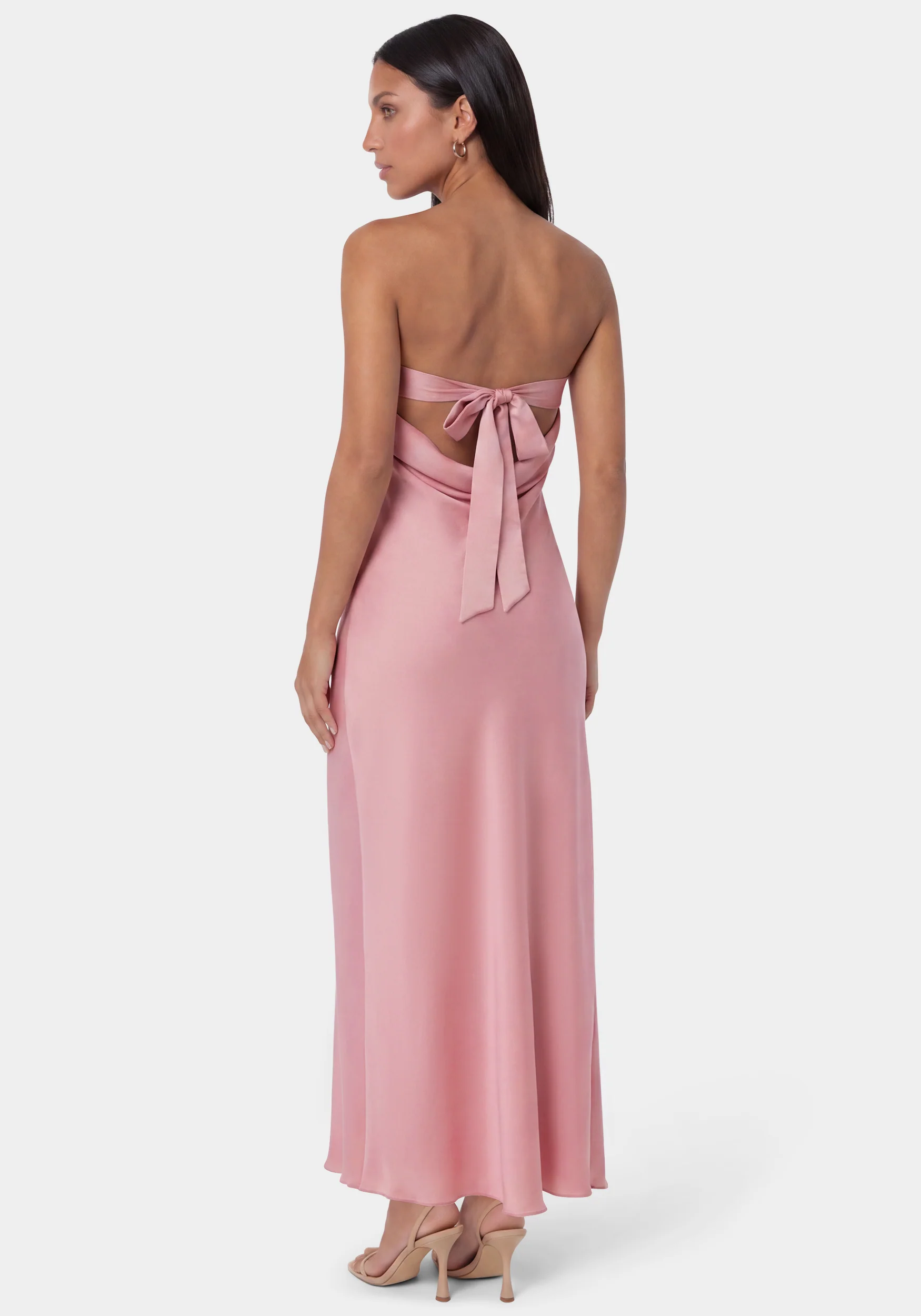 Crushed Satin Strapless Maxi Dress