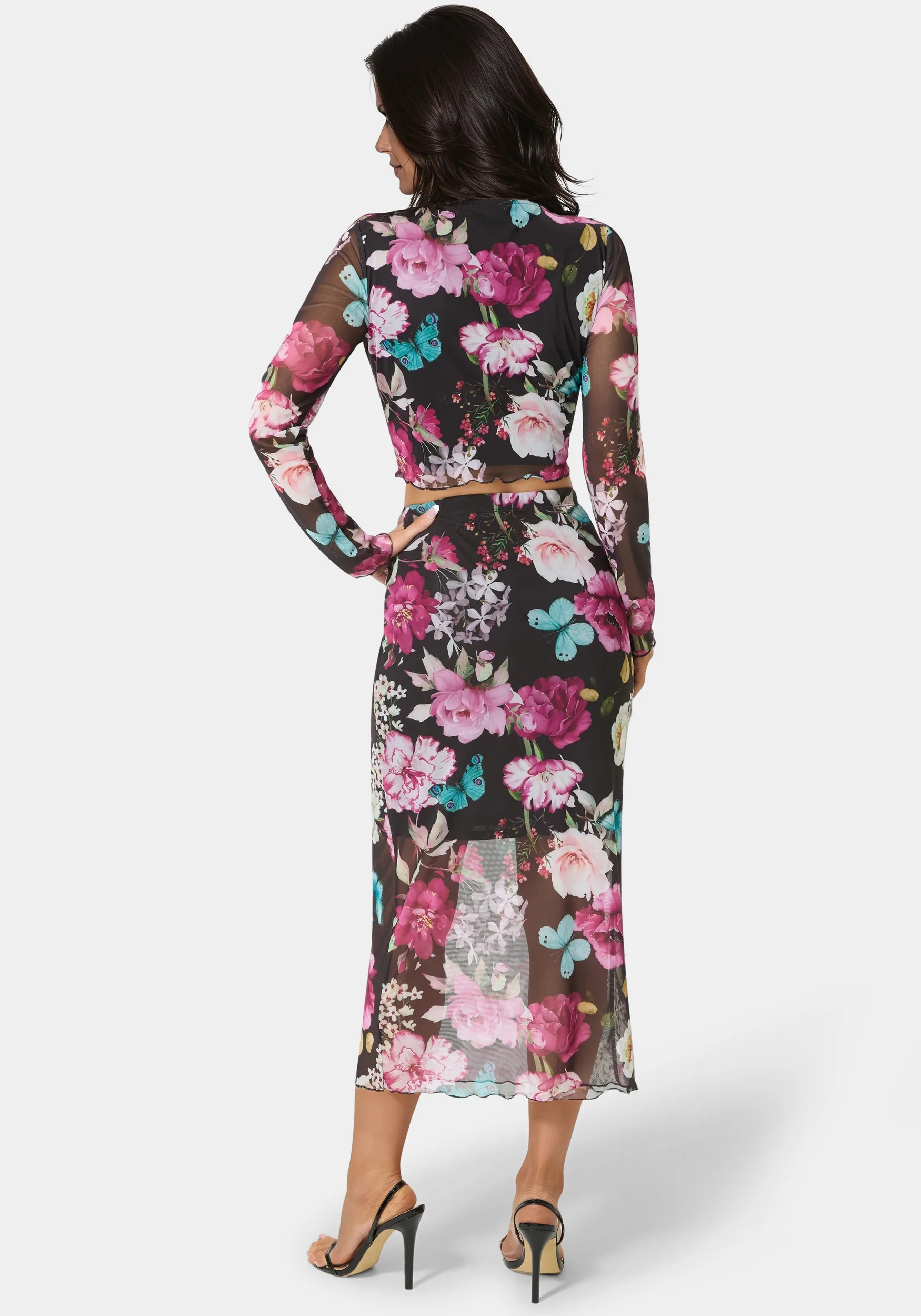 Mesh Printed Two Piece Long Sleeve Set