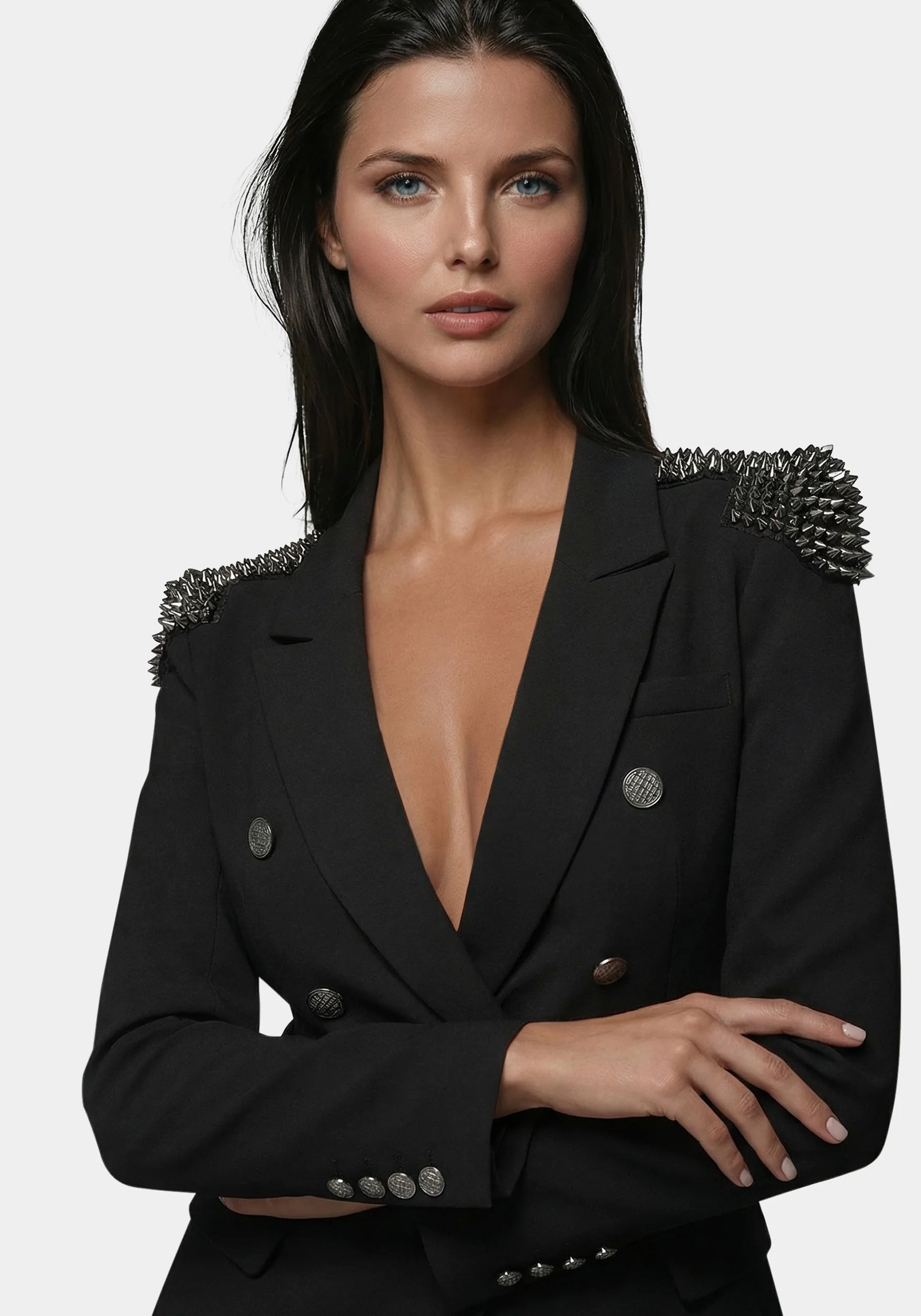 Studded Shoulder Double Breast Tailored Blazer