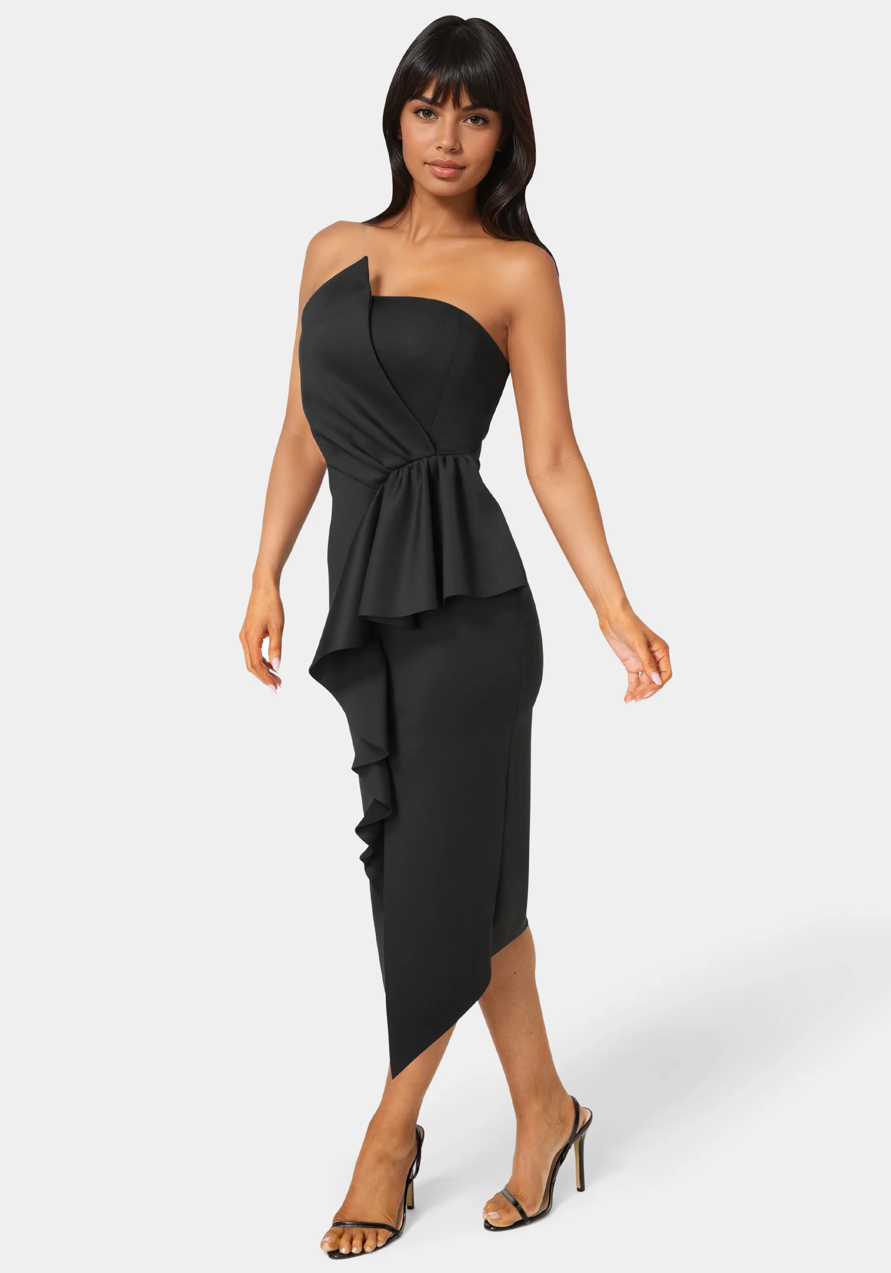 Strapless Cascade Midi Dress