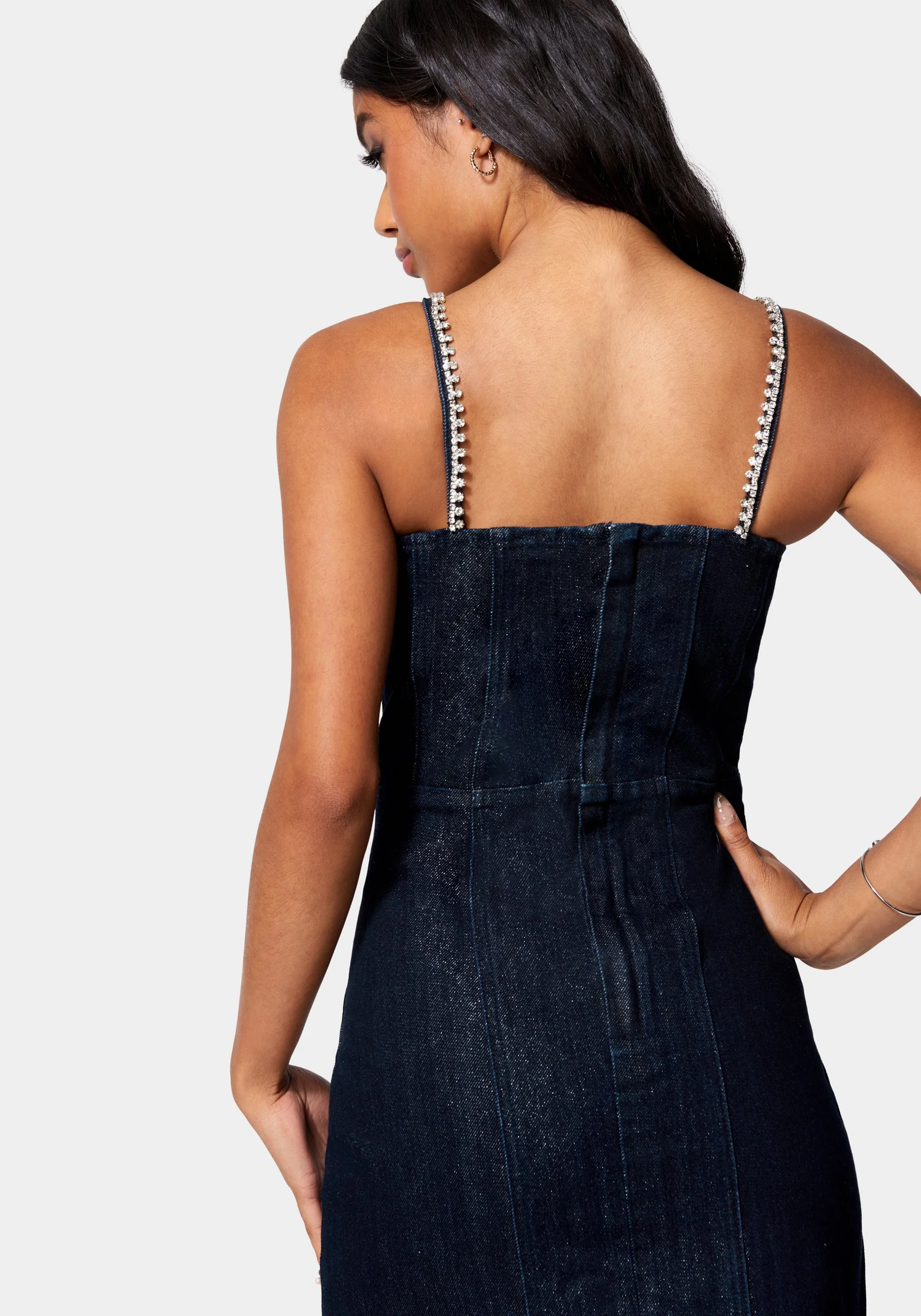 3636-bow-detail-rhinestone-strap-glitter-denim-dress-3.webp Bow Detail Rhinestone Strap Glitter Denim Dress