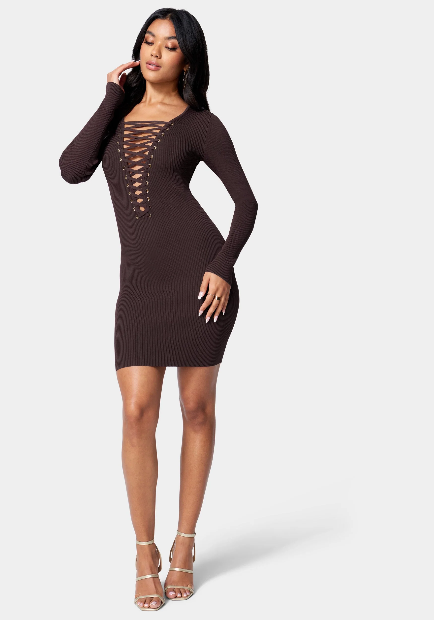 4431-plunge-neck-lace-up-sweater-dress-1.webp Plunge Neck Lace Up Sweater Dress