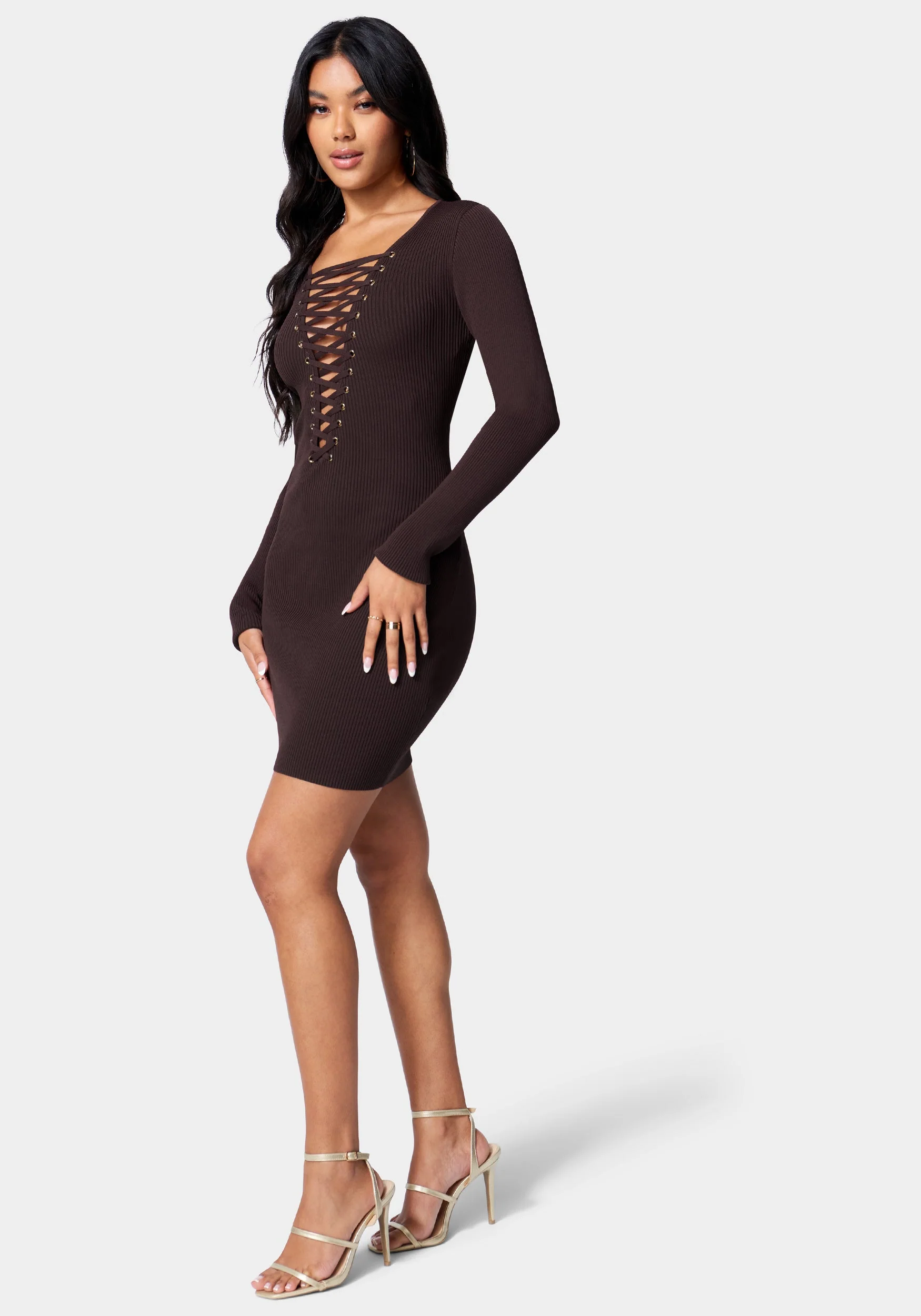 4431-plunge-neck-lace-up-sweater-dress-2.webp Plunge Neck Lace Up Sweater Dress
