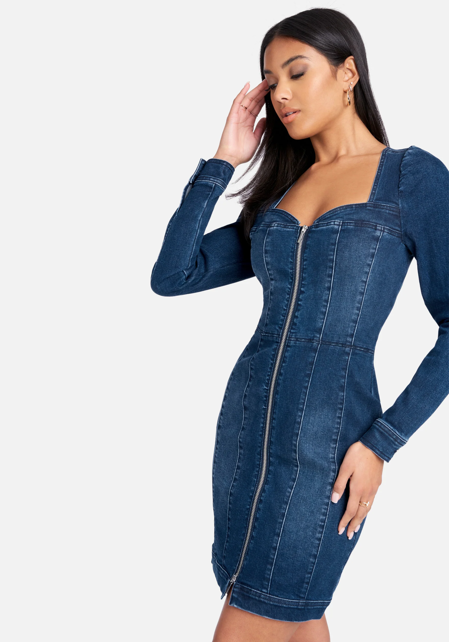 4463-long-sleeve-zip-front-bustier-denim-dress-3.webp Long Sleeve Zip Front Bustier Denim Dress